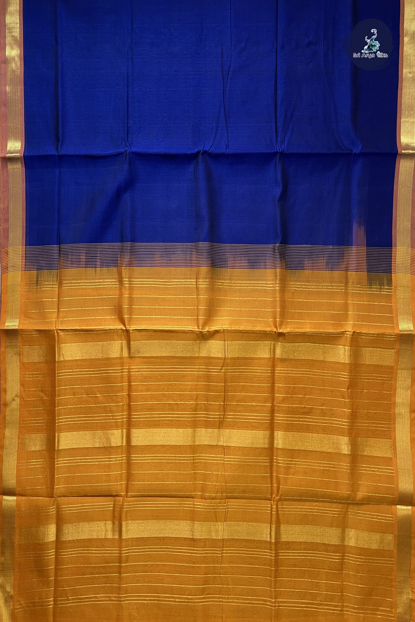 Dark Blue Simple Silk Cotton Saree With Plain Pattern