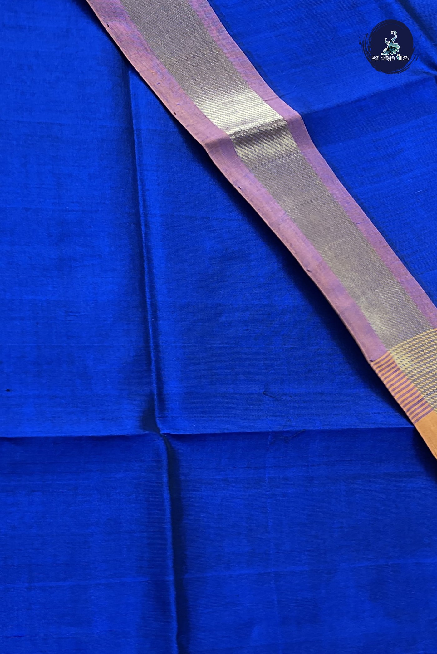 Dark Blue Simple Silk Cotton Saree With Plain Pattern