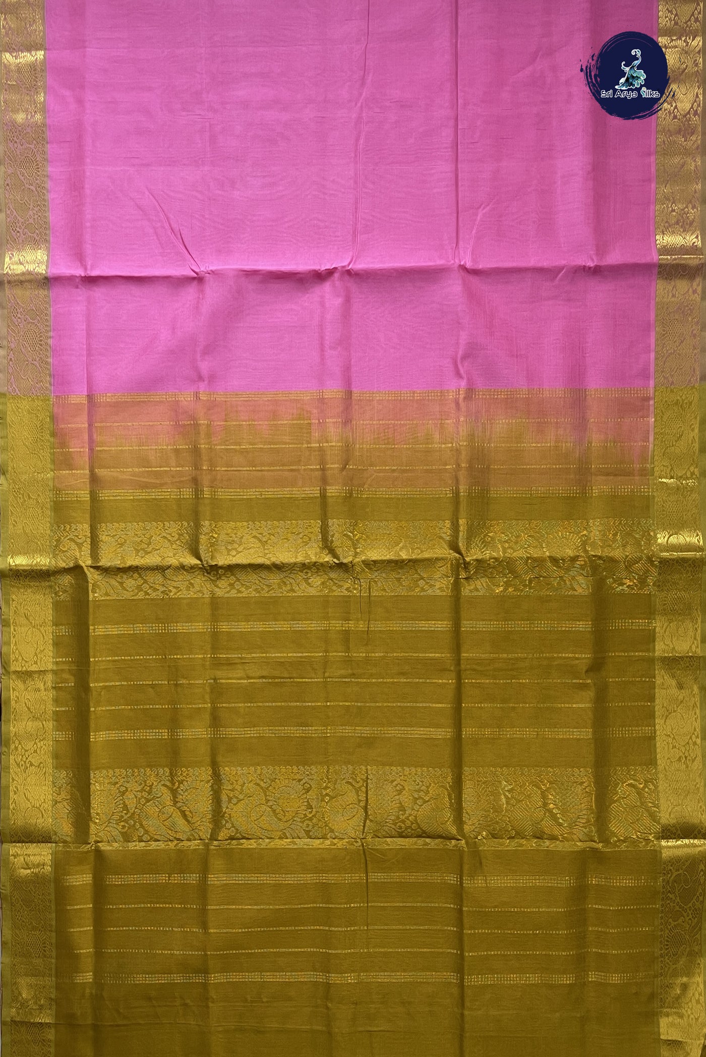 Light Pink Simple Silk Cotton Saree With Plain Pattern