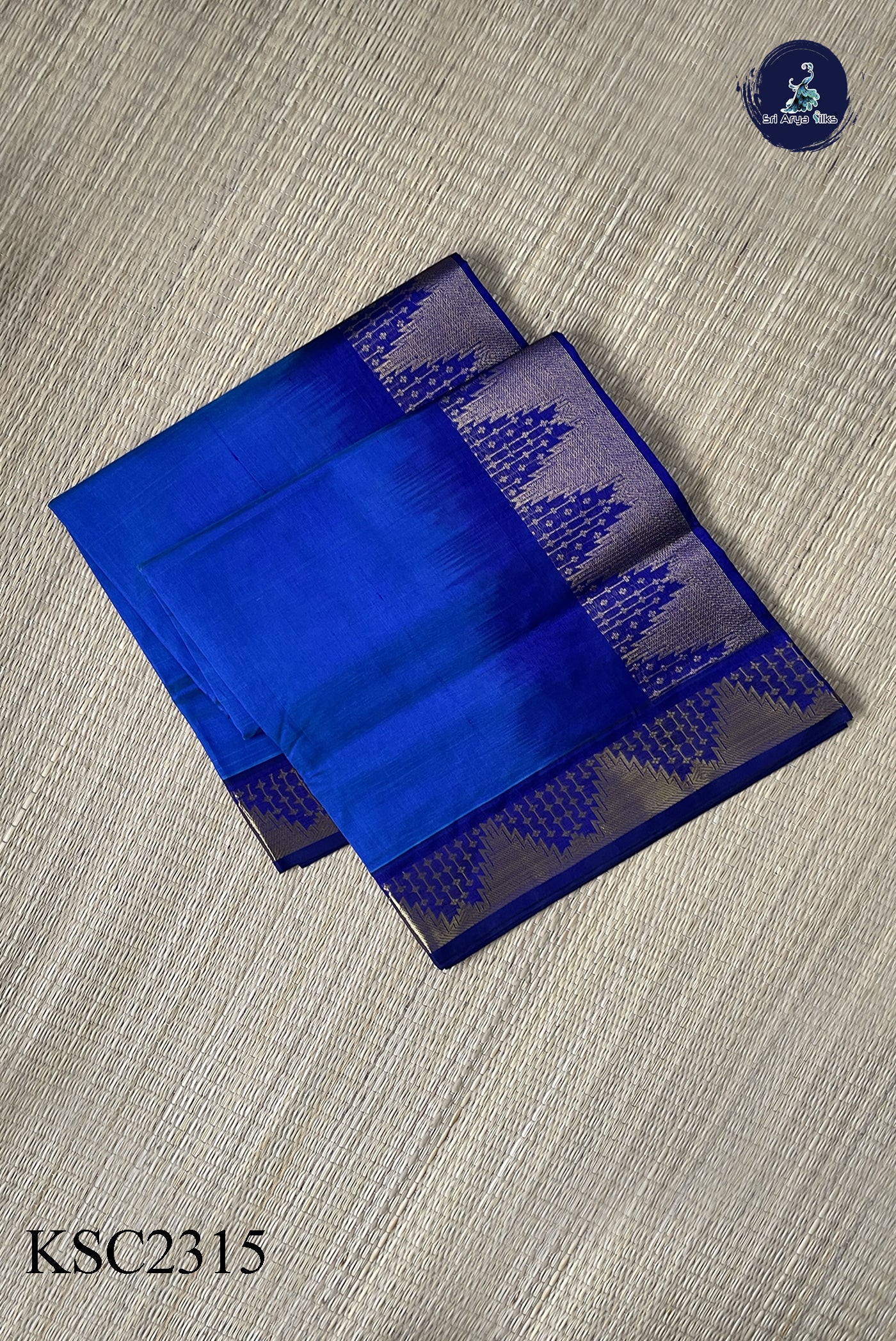 Blue Simple Silk Cotton Saree With Plain Pattern