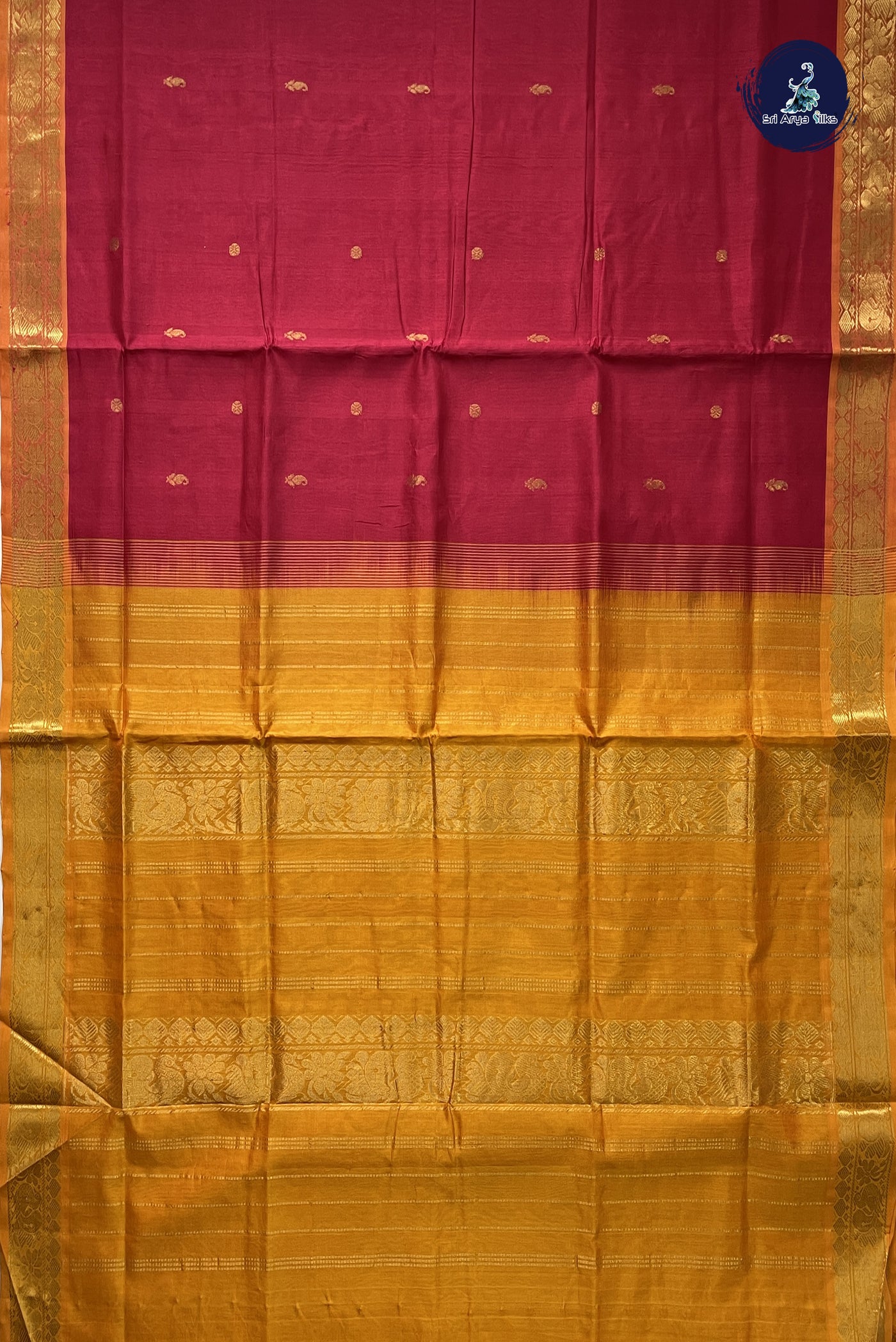 Red Simple Silk Cotton Saree With Zari Buttas Pattern