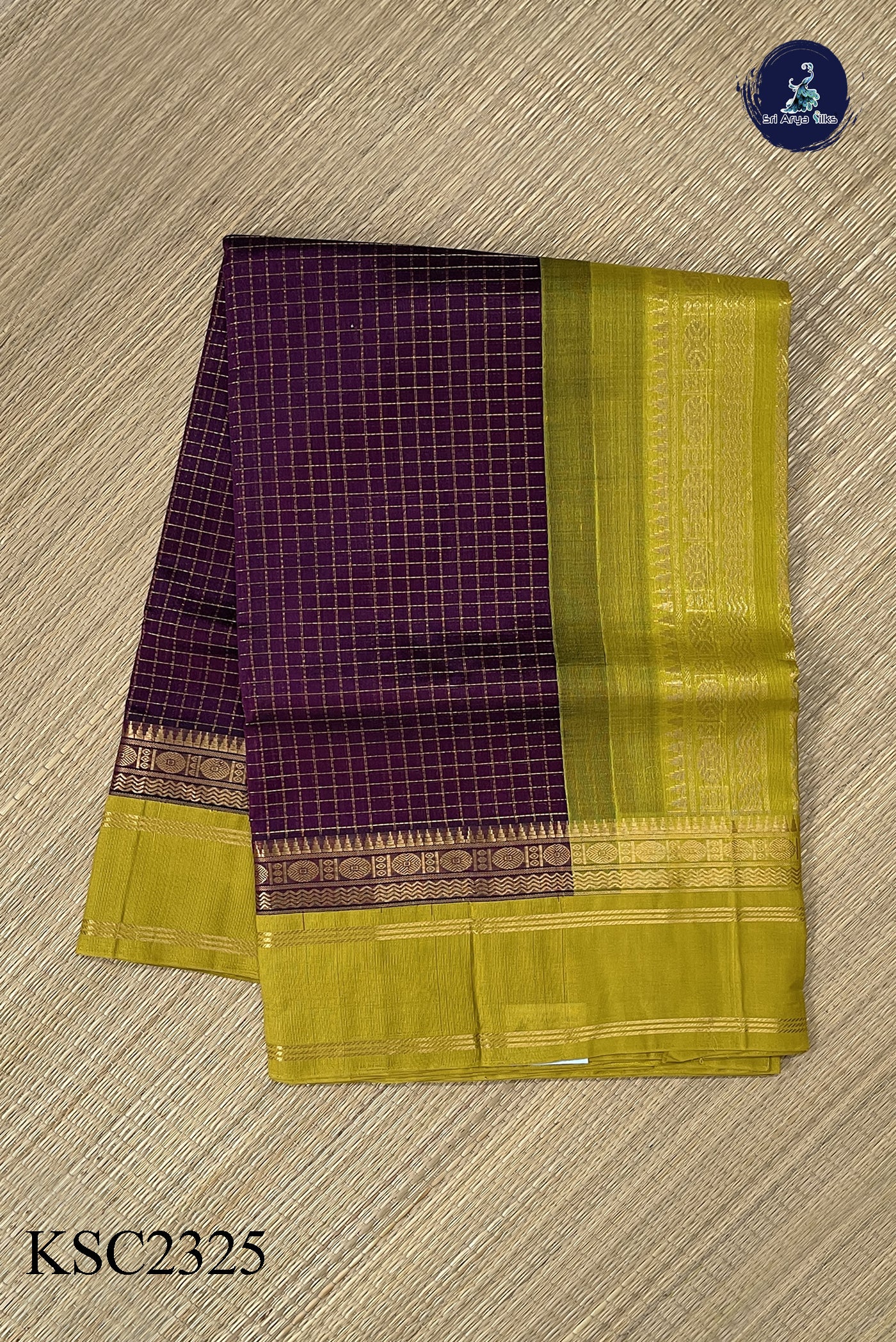 Jamun Korvai Silk Cotton Saree With Zari Checked Pattern