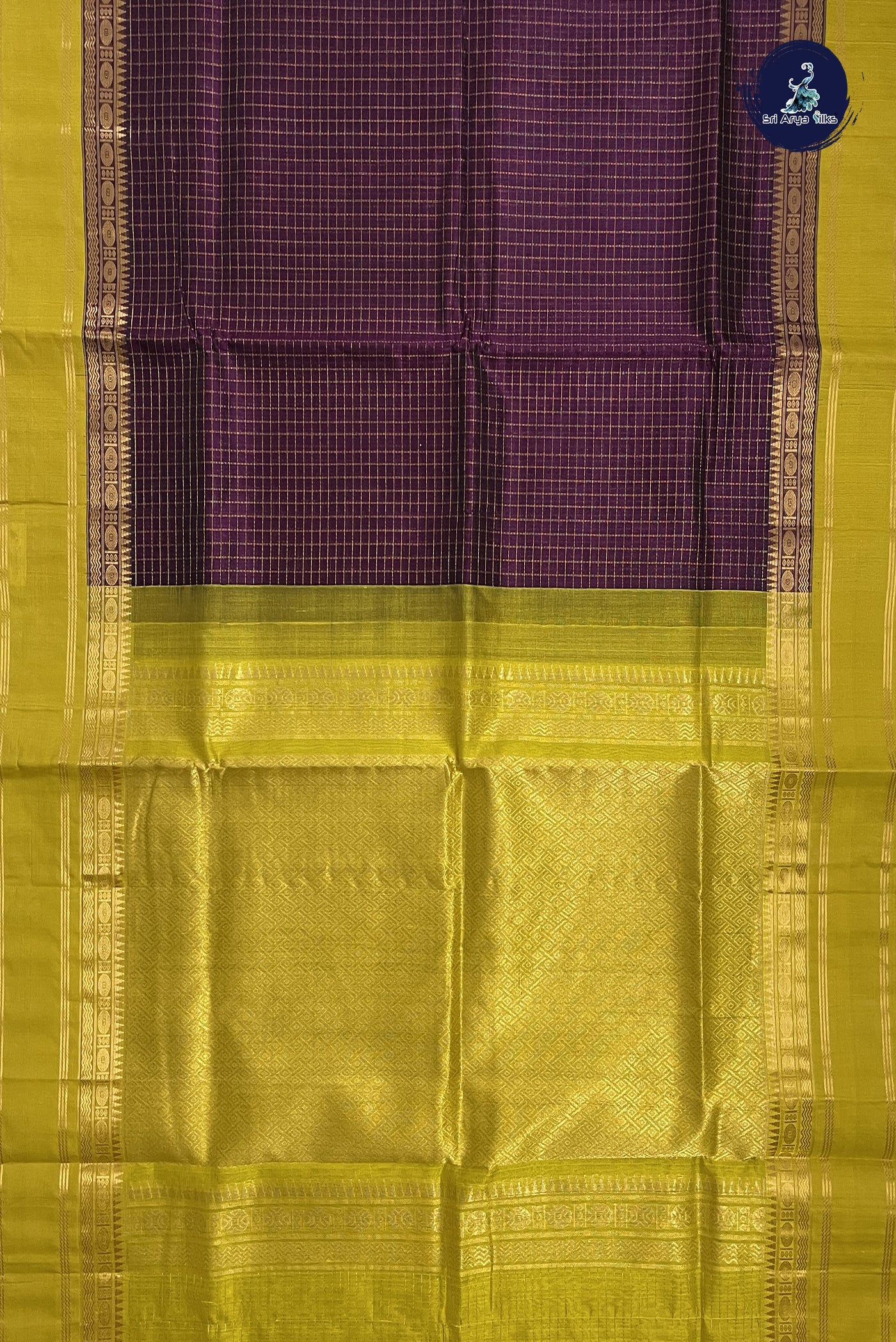 Jamun Korvai Silk Cotton Saree With Zari Checked Pattern