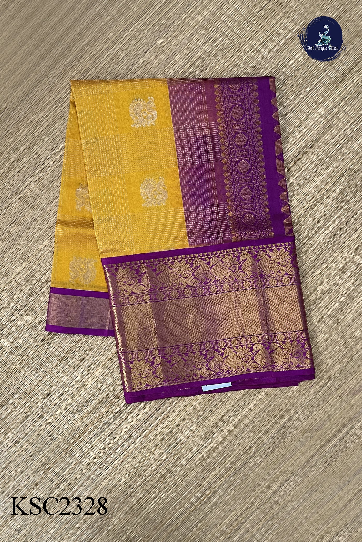 Mango Yellow Korvai Silk Cotton Saree With Zari Checked Pattern