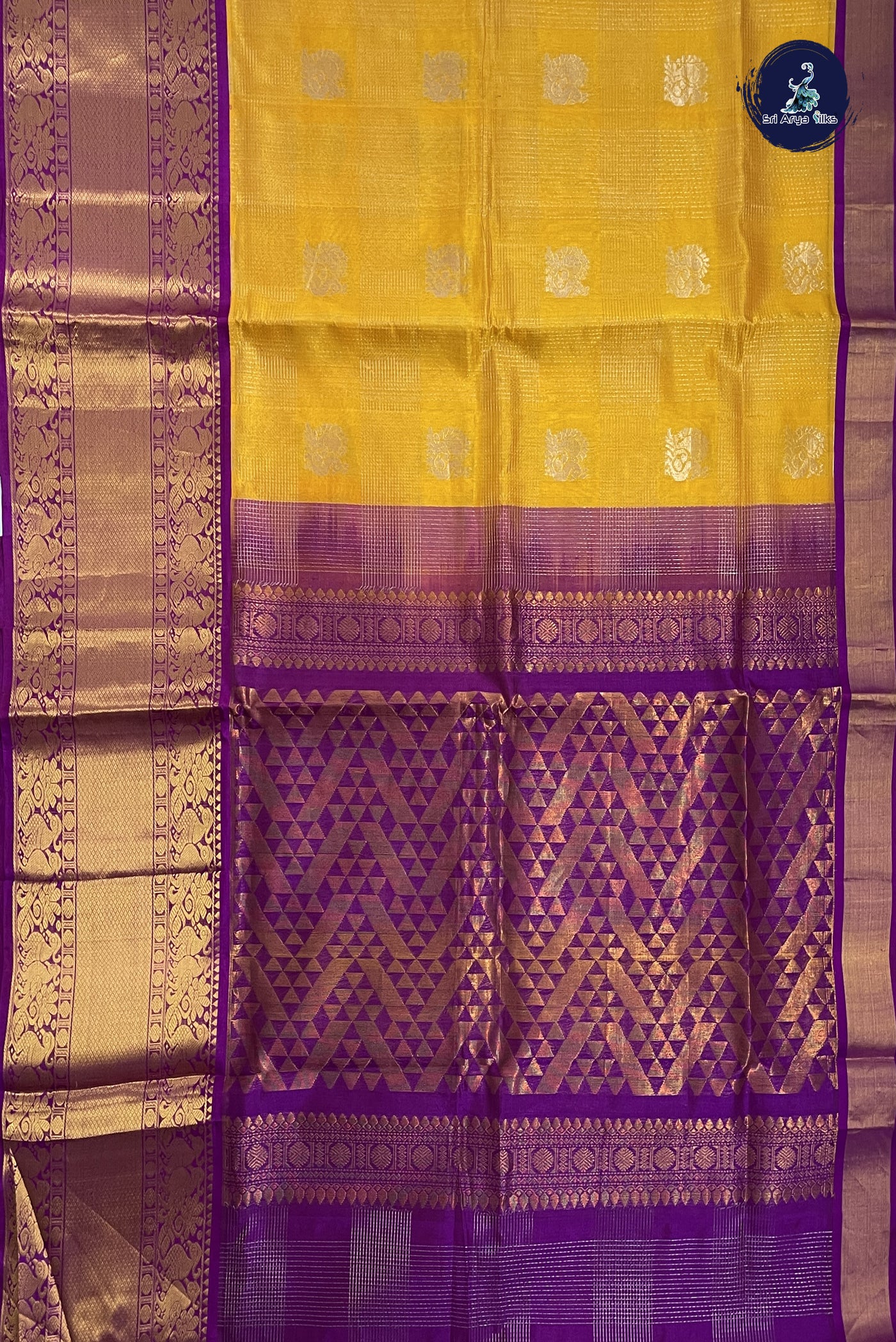 Mango Yellow Korvai Silk Cotton Saree With Zari Checked Pattern