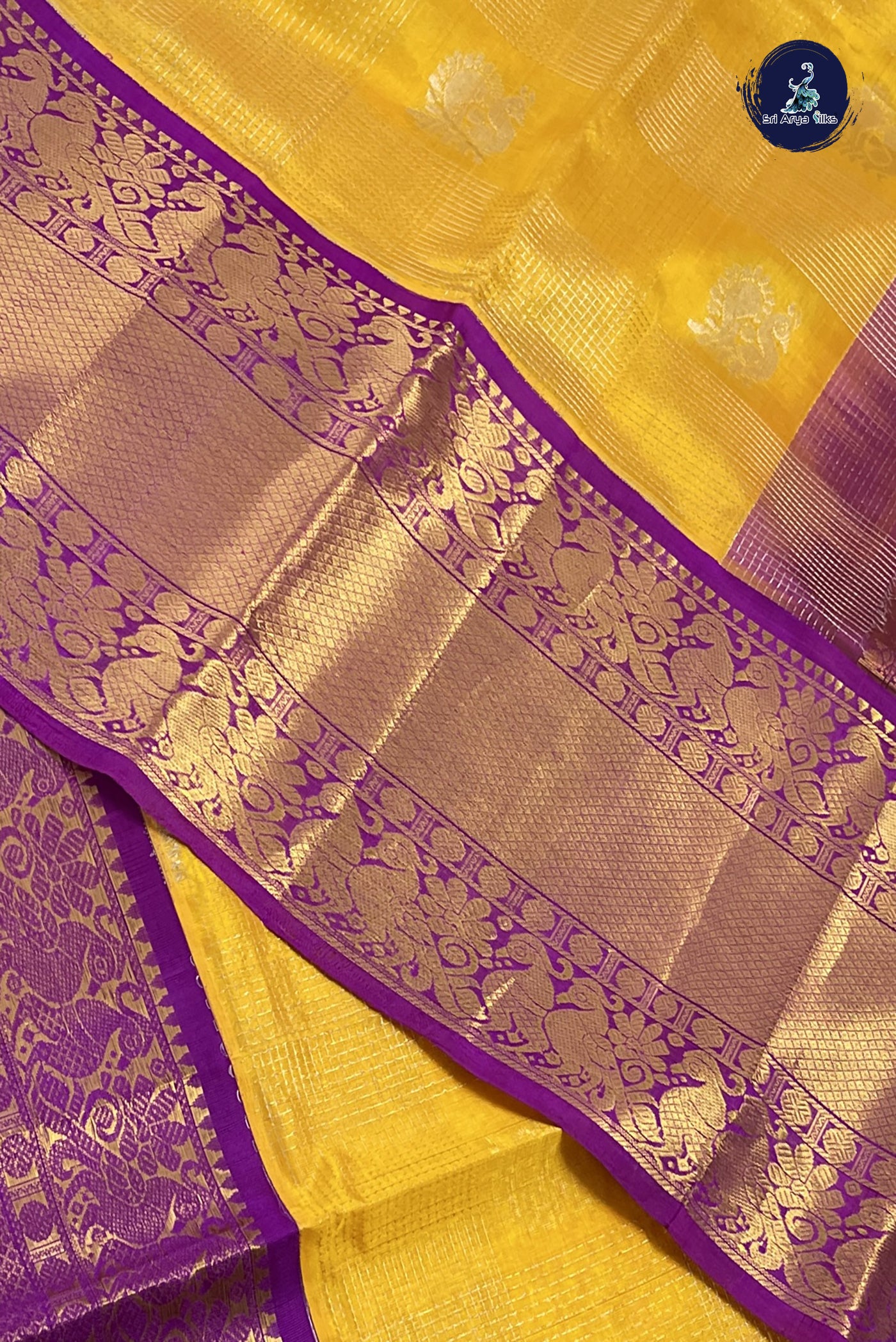 Mango Yellow Korvai Silk Cotton Saree With Zari Checked Pattern