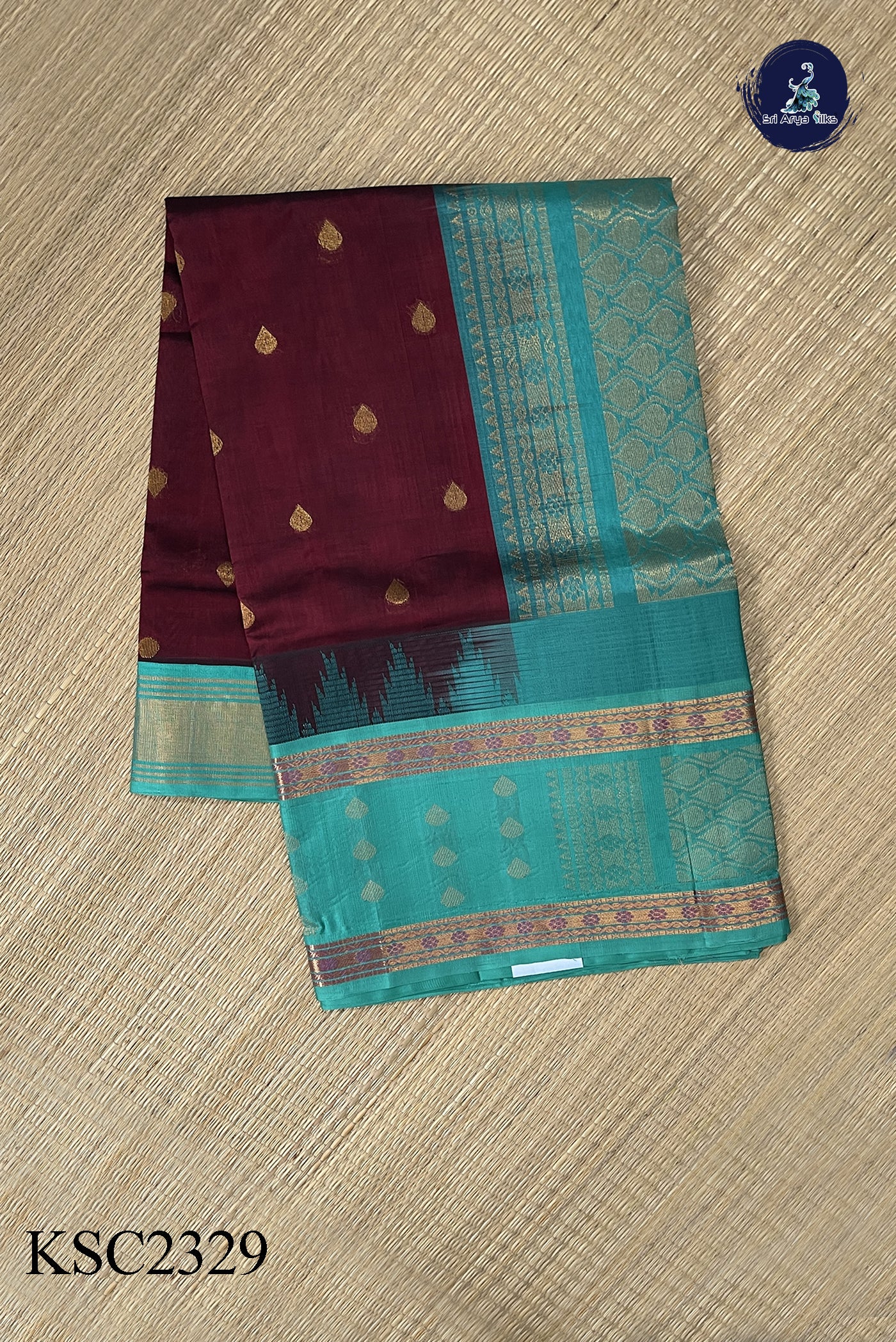 Dual Tone Maroon Korvai Silk Cotton Saree With Zari Buttas Pattern