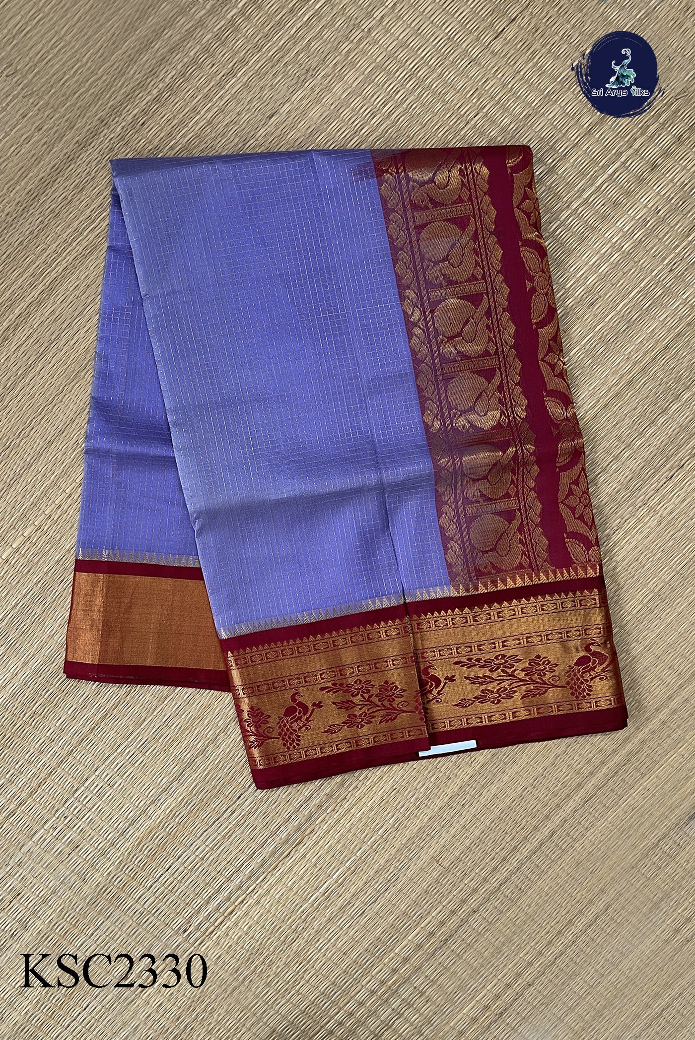 Lavender Korvai Silk Cotton Saree With Zari Checked Pattern