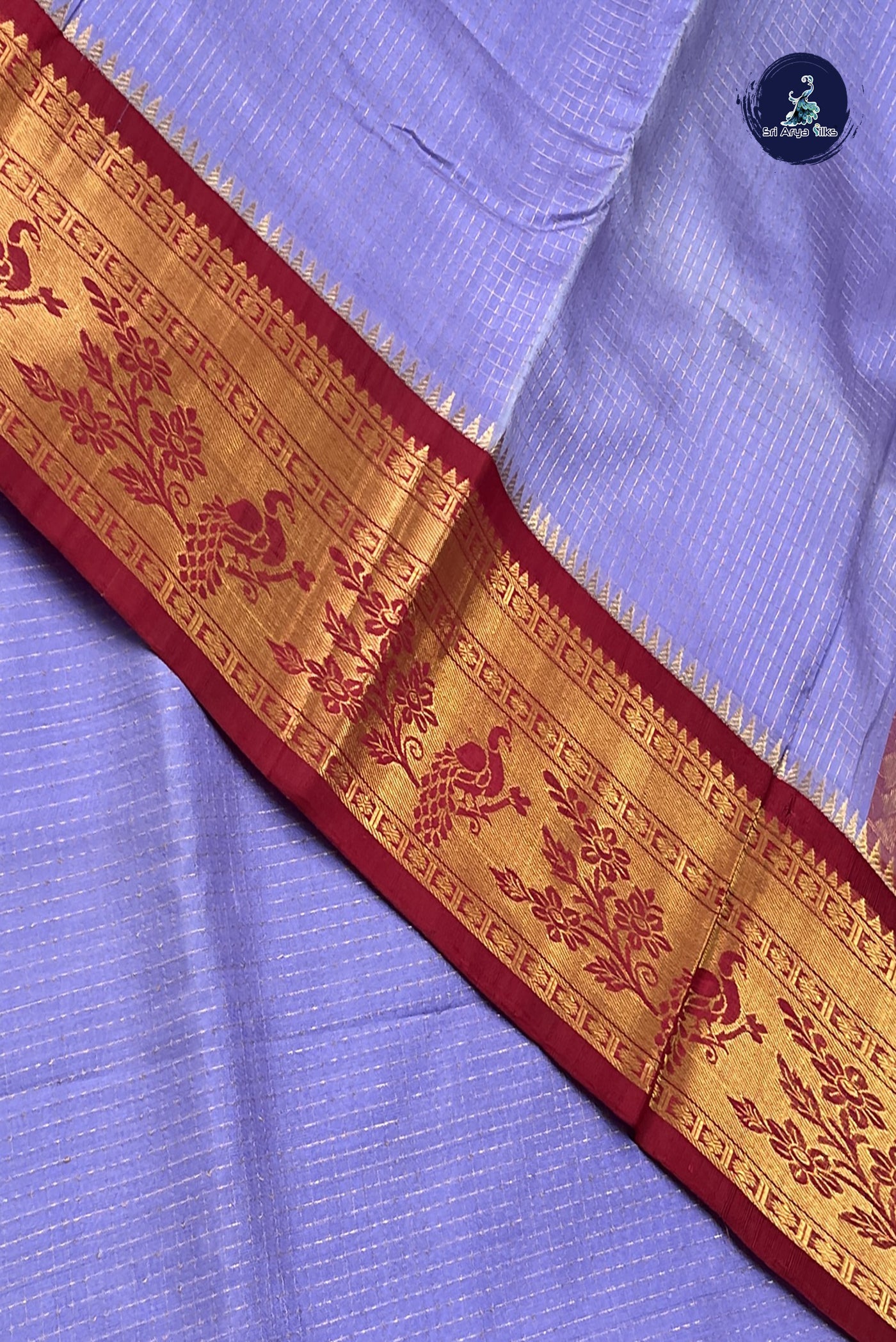 Lavender Korvai Silk Cotton Saree With Zari Checked Pattern