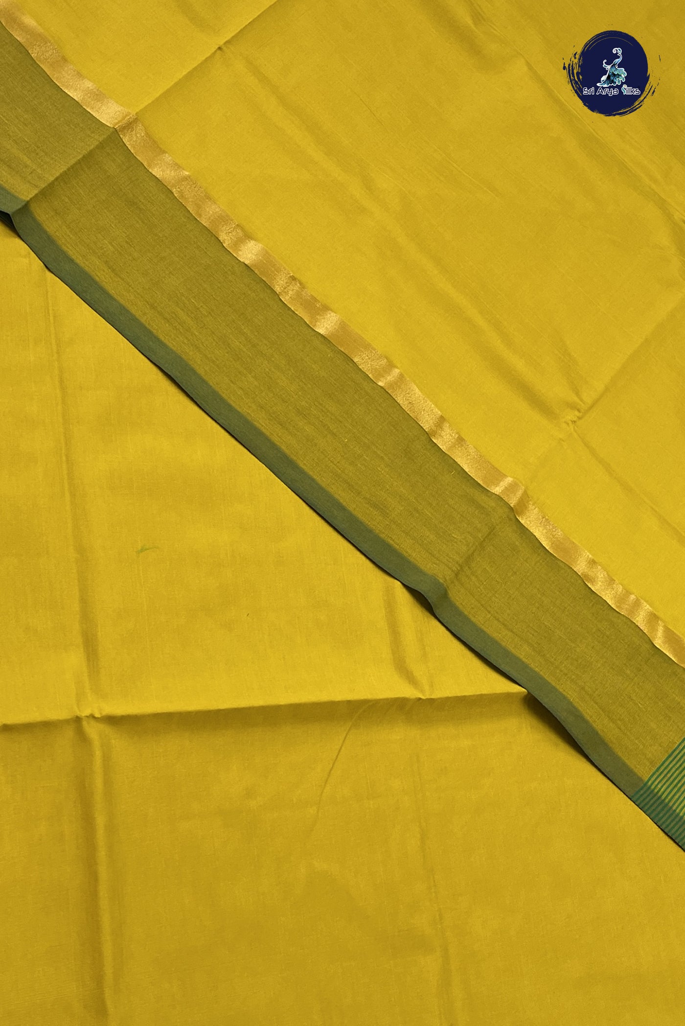 Golden Mustard Semi Silk Cotton Saree With Plain Pattern