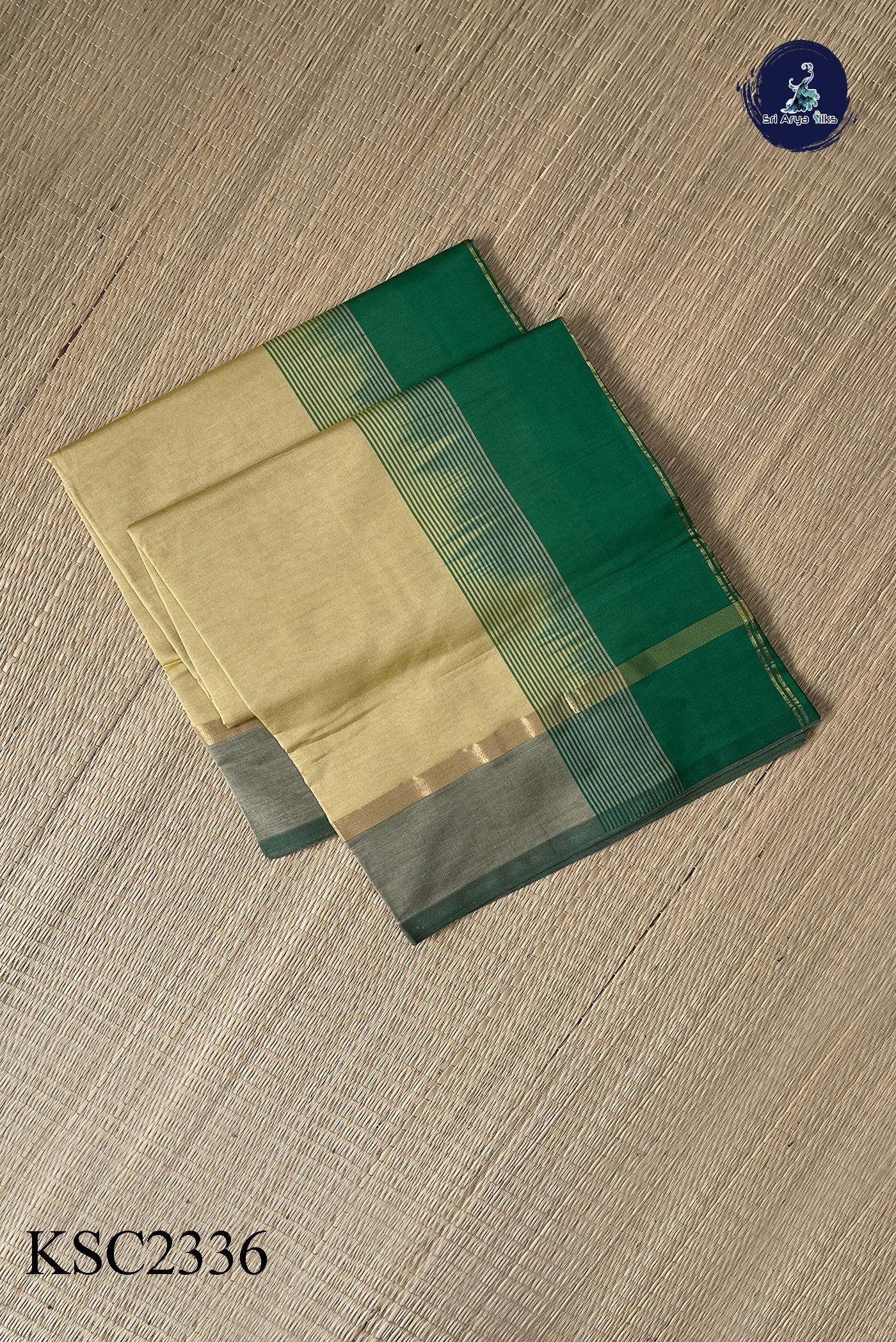 Cream Semi Silk Cotton Saree With Plain Pattern