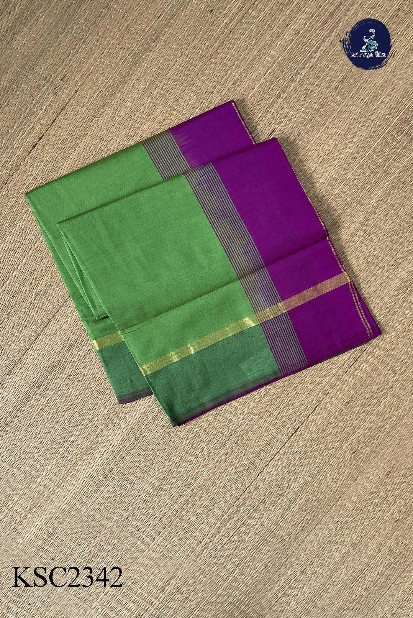 Light Green Semi Silk Cotton Saree With Plain Pattern