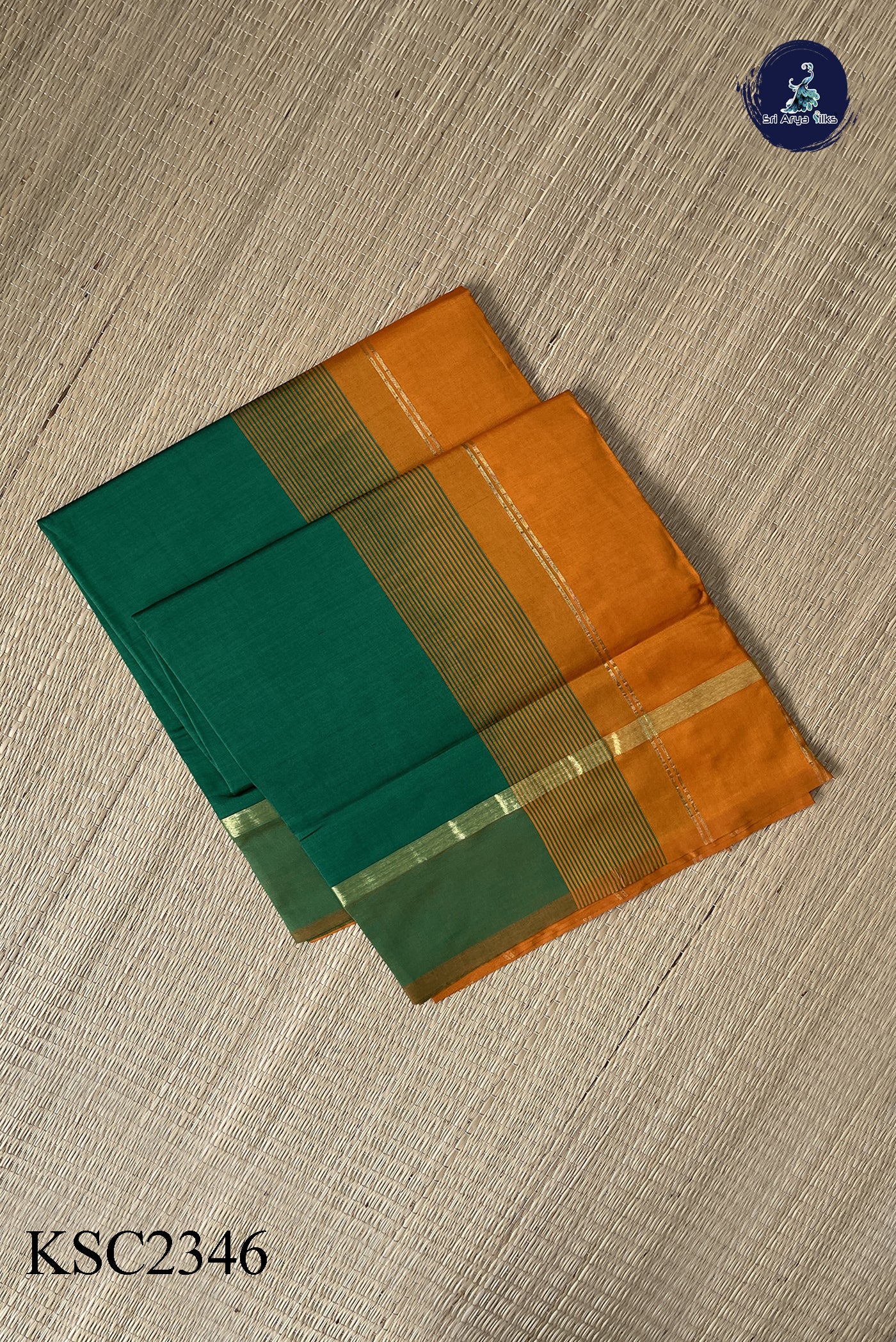 Dark Green Semi Silk Cotton Saree With Plain Pattern