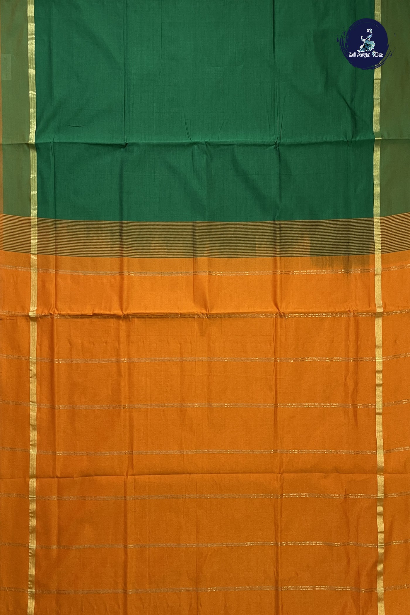 Dark Green Semi Silk Cotton Saree With Plain Pattern