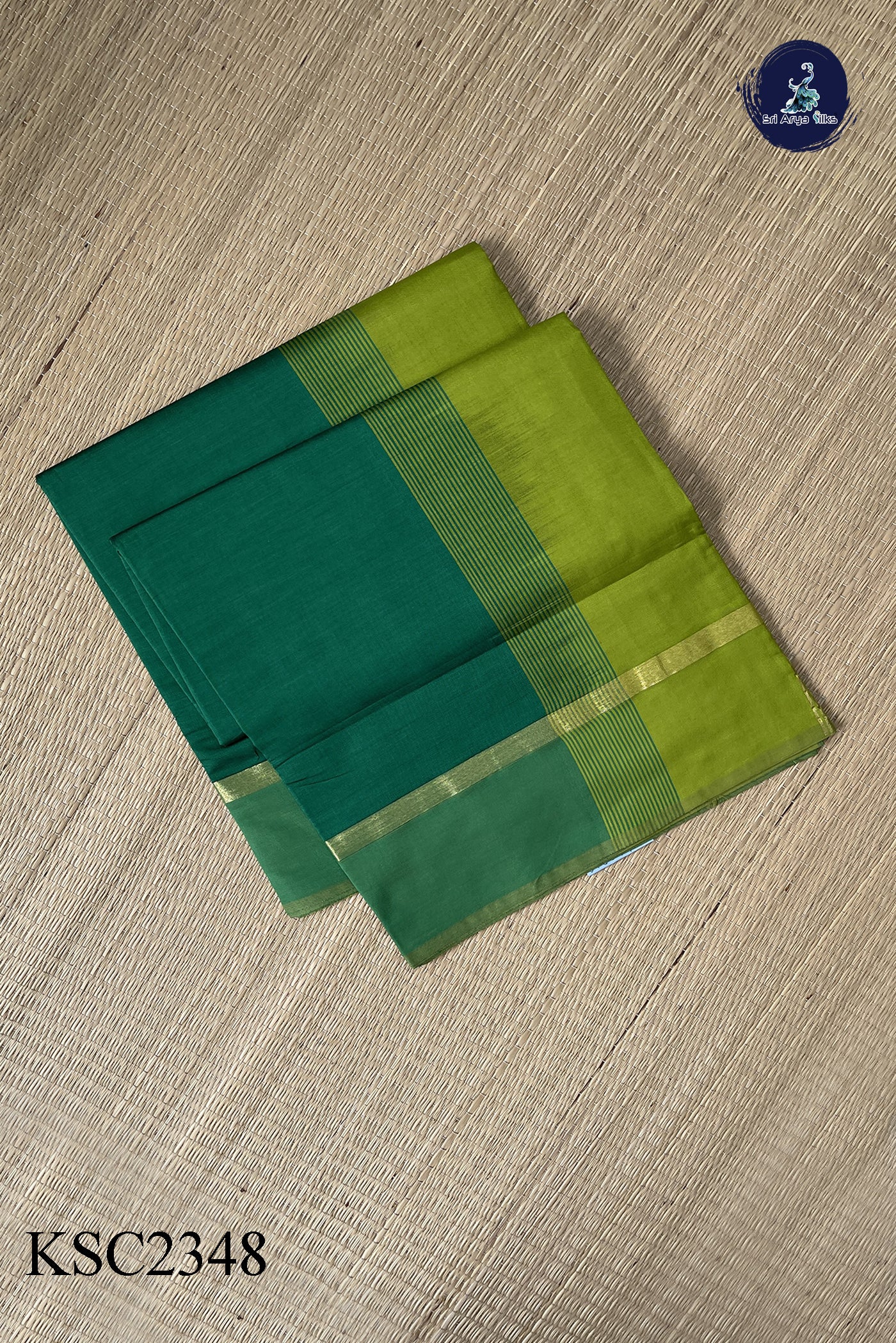 Dark Green Semi Silk Cotton Saree With Plain Pattern