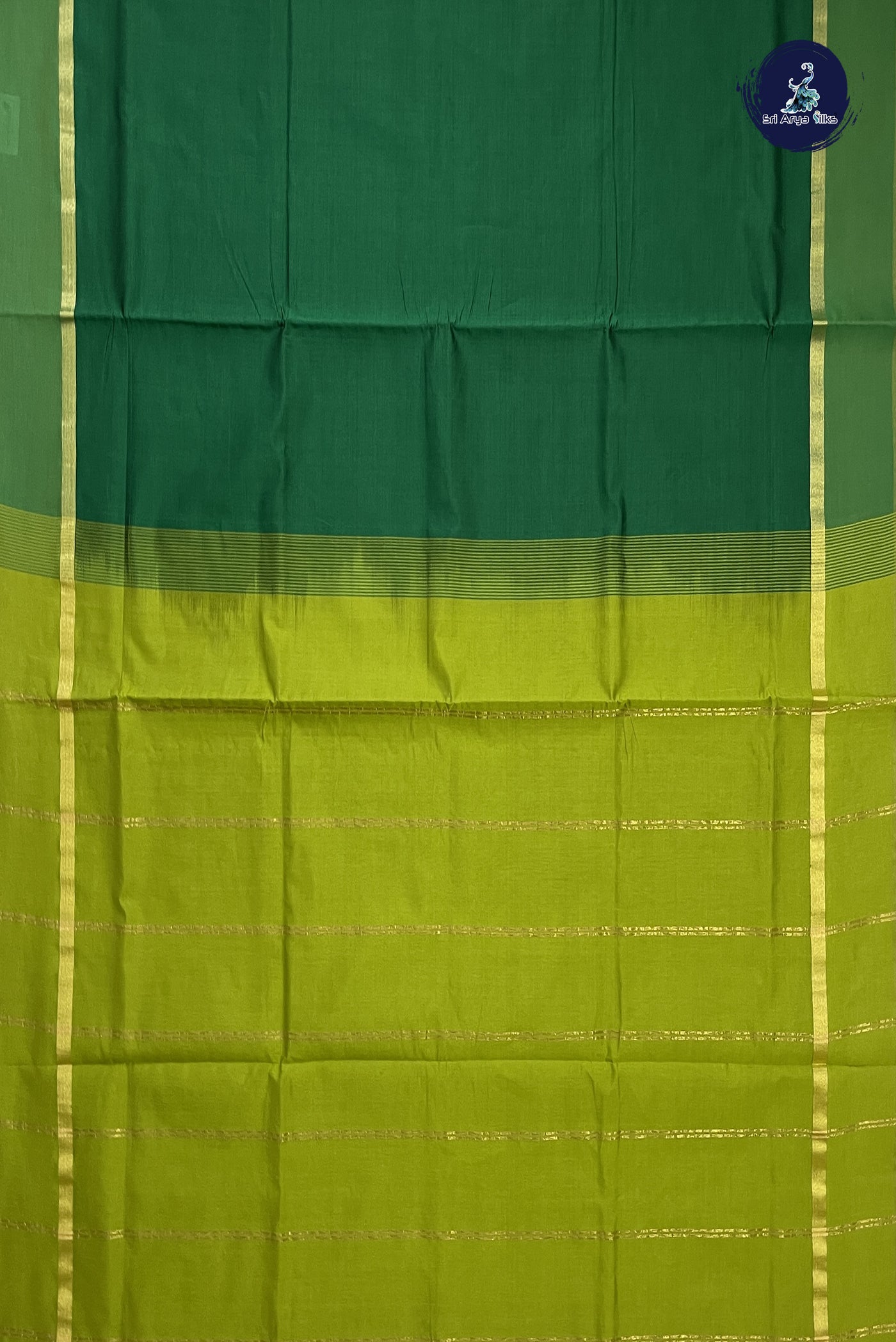 Dark Green Semi Silk Cotton Saree With Plain Pattern