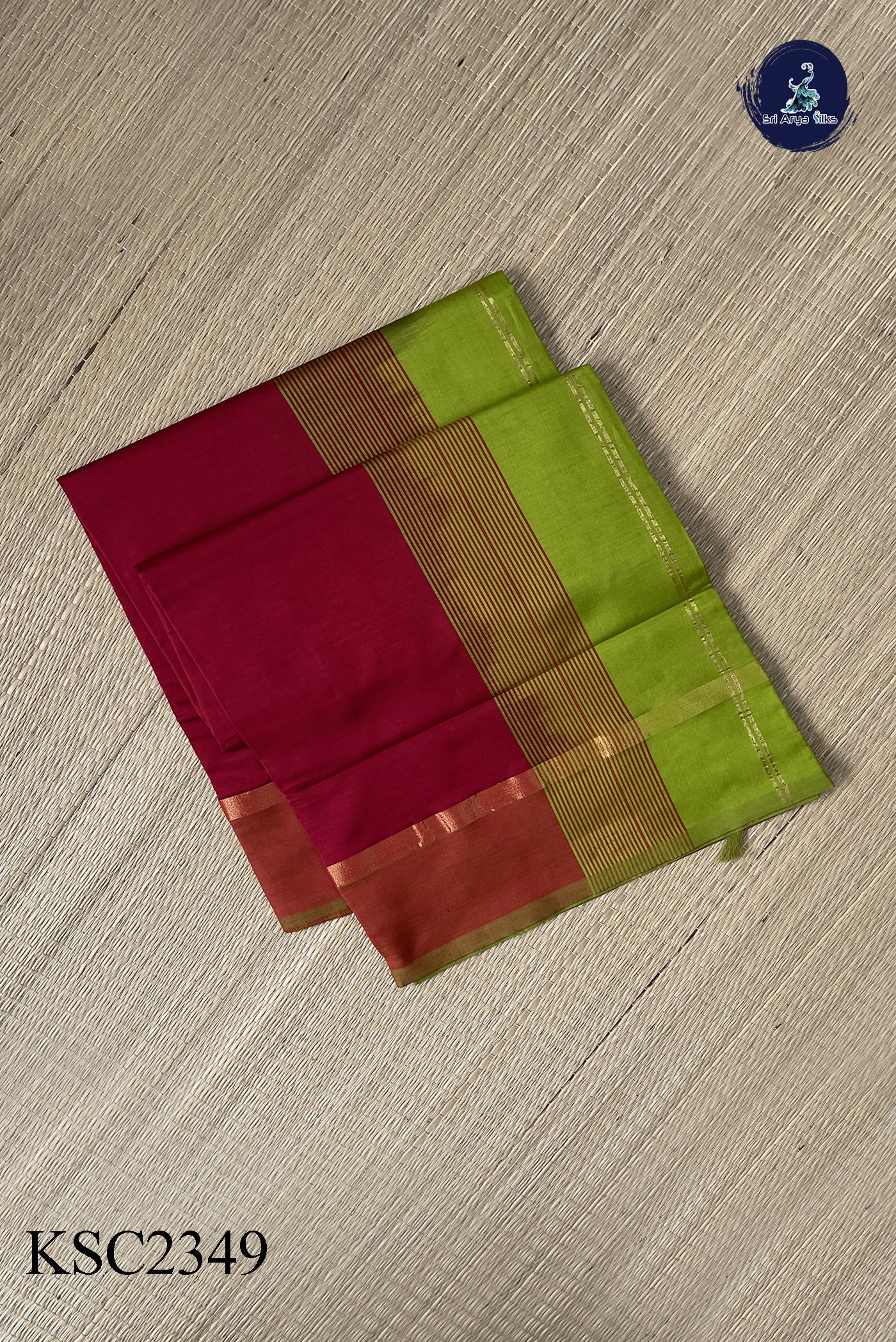 Red Semi Silk Cotton Saree With Plain Pattern