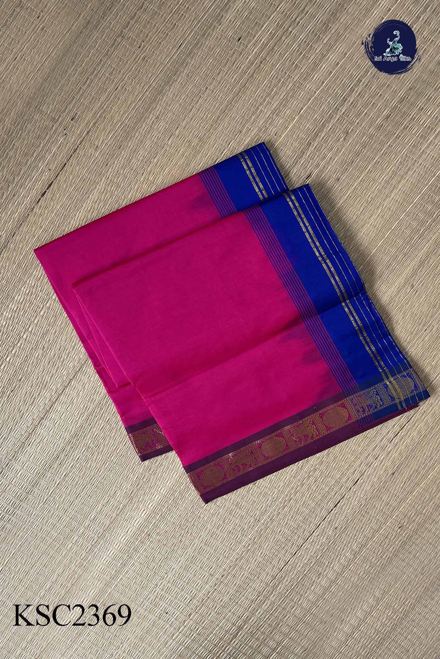 Pink Semi Silk Cotton Saree With Plain Pattern