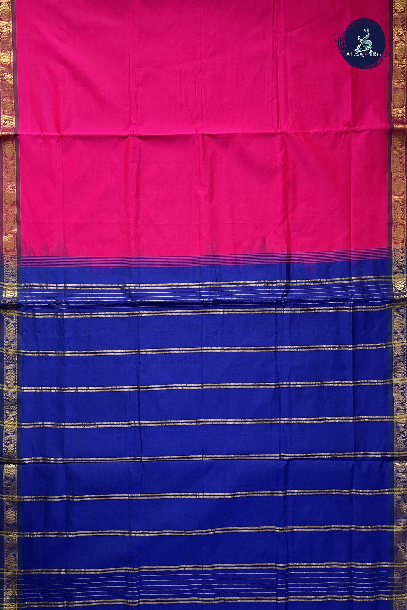 Pink Semi Silk Cotton Saree With Plain Pattern