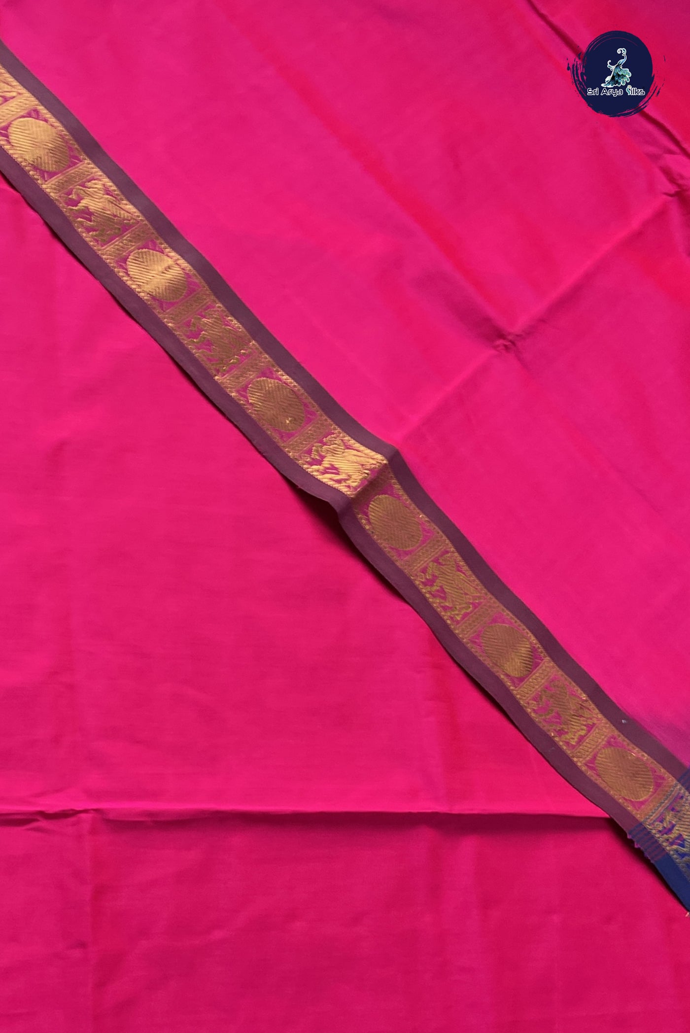 Pink Semi Silk Cotton Saree With Plain Pattern