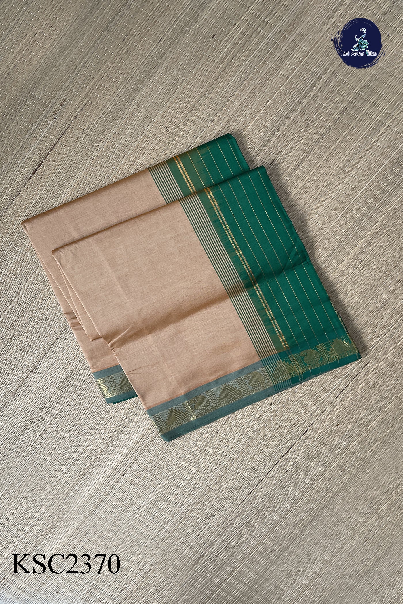 Fawn Semi Silk Cotton Saree With Plain Pattern