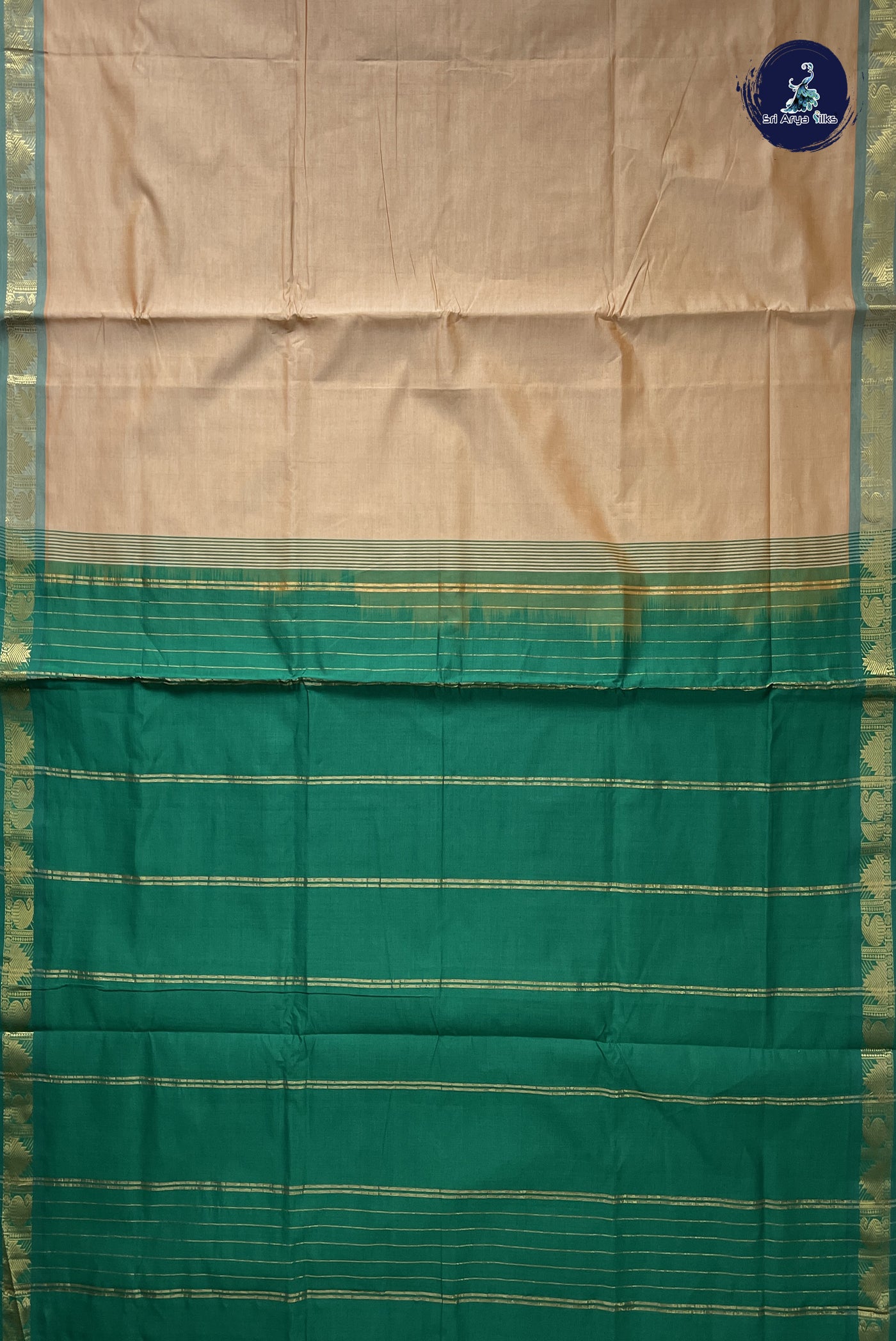 Fawn Semi Silk Cotton Saree With Plain Pattern