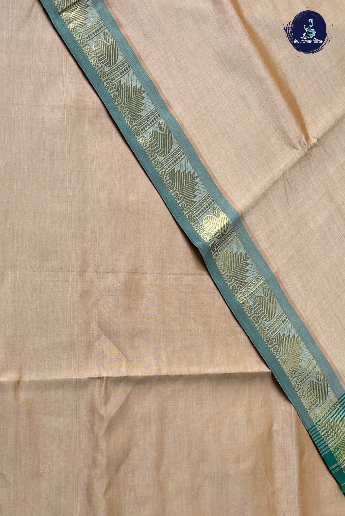 Fawn Semi Silk Cotton Saree With Plain Pattern