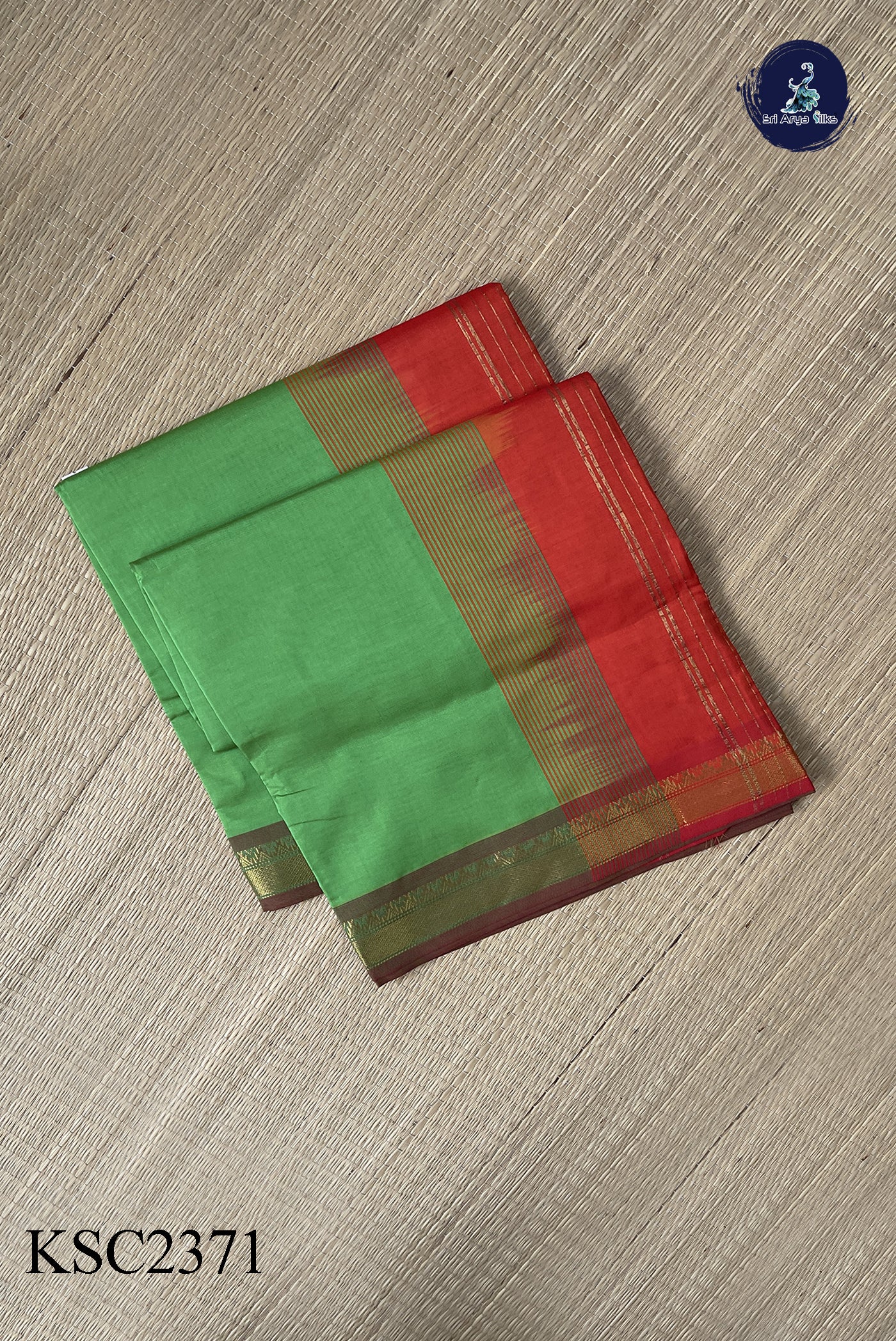 Light Green Semi Silk Cotton Saree With Plain Pattern