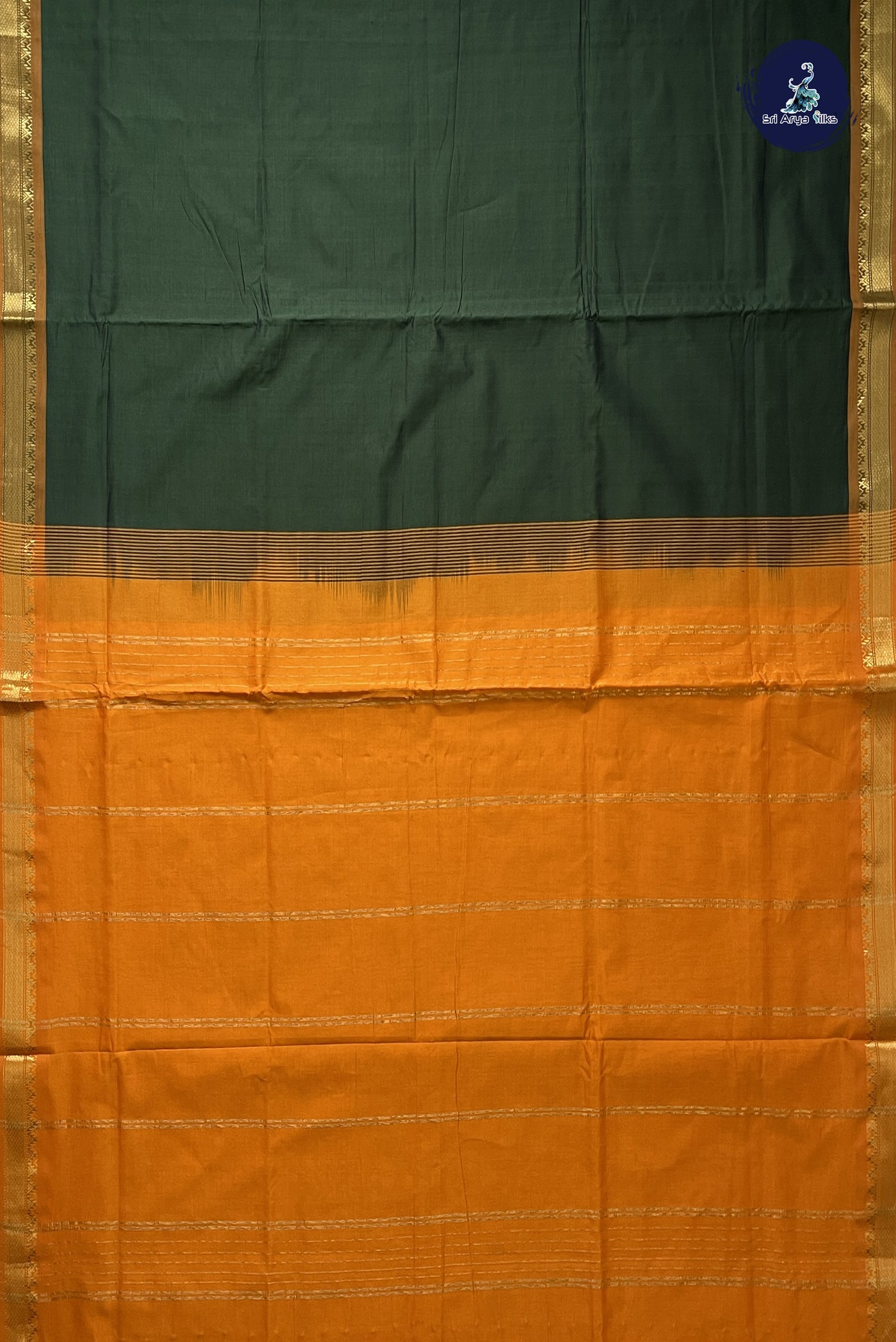 Dark Green Semi Silk Cotton Saree With Plain Pattern