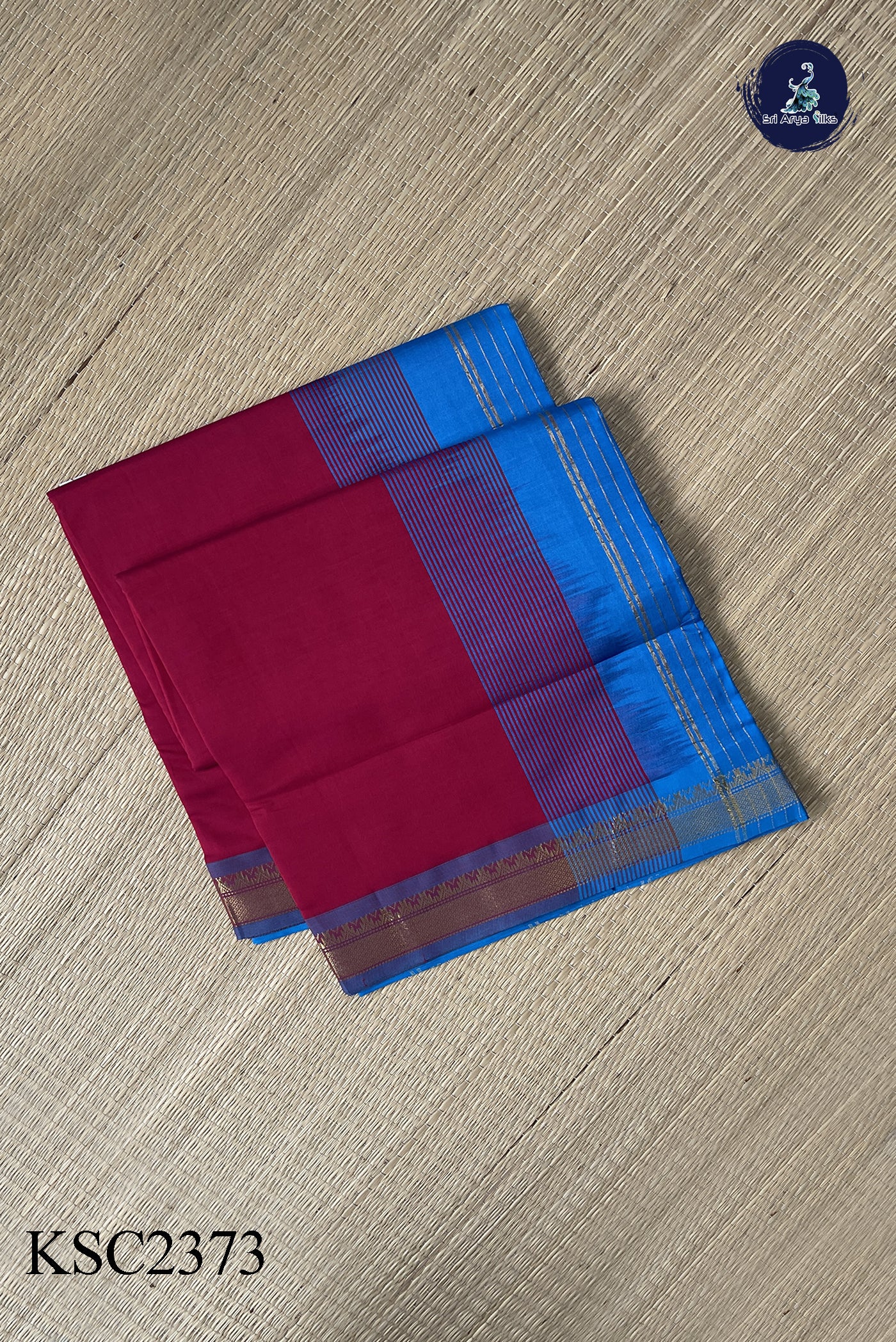 Reddish Pink Semi Silk Cotton Saree With Plain Pattern