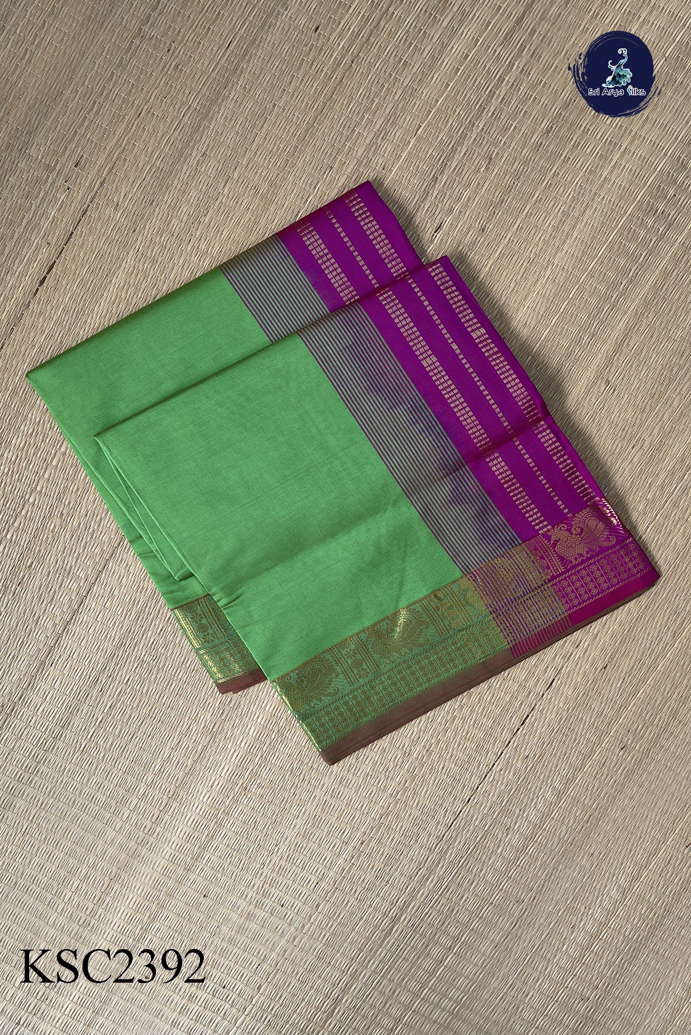 Light Green Semi Silk Cotton Saree With Plain Pattern