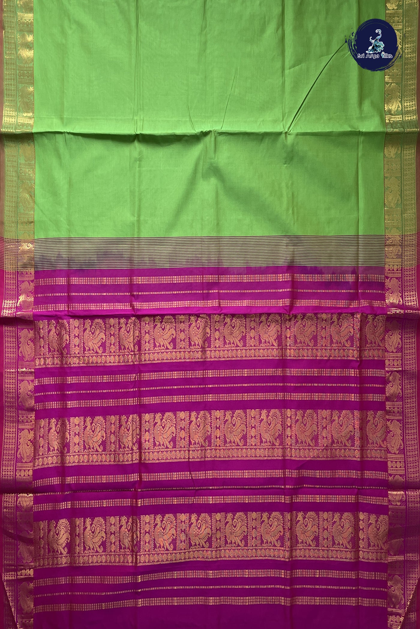 Light Green Semi Silk Cotton Saree With Plain Pattern