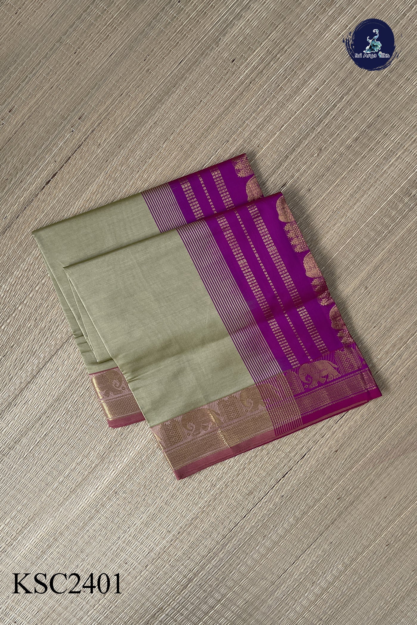 Fawn Semi Silk Cotton Saree With Plain Pattern