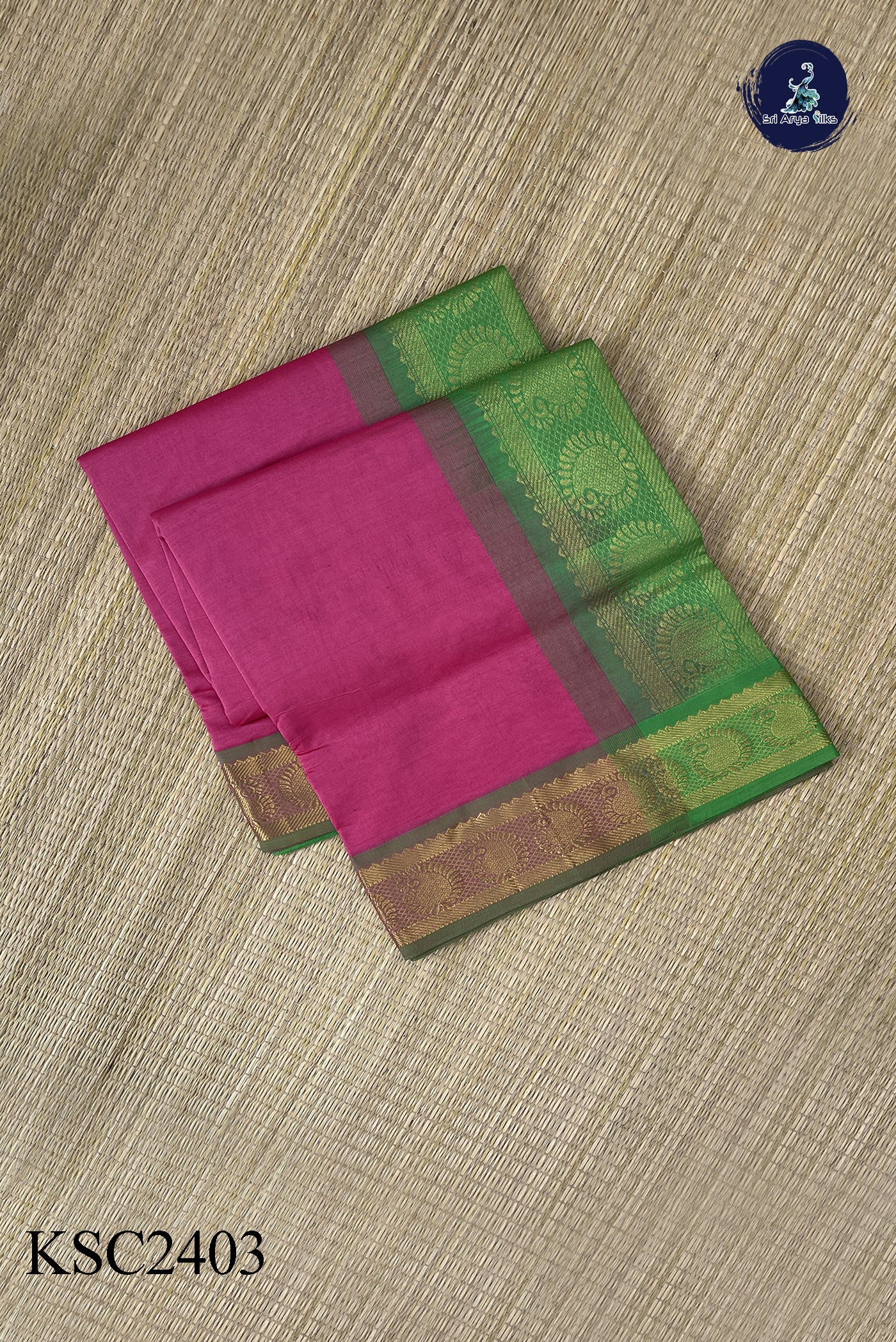 Candy Pink Semi Silk Cotton Saree With Plain Pattern