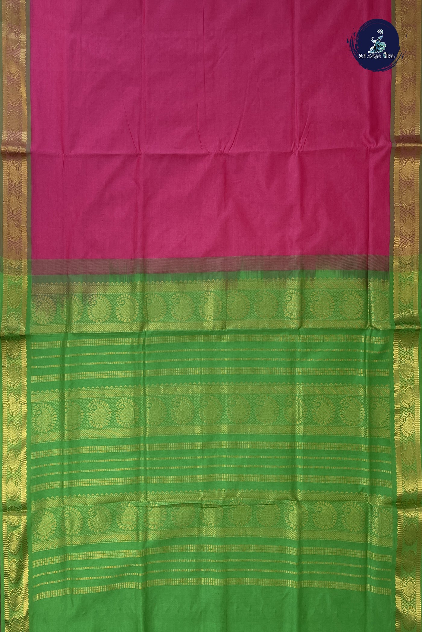 Candy Pink Semi Silk Cotton Saree With Plain Pattern