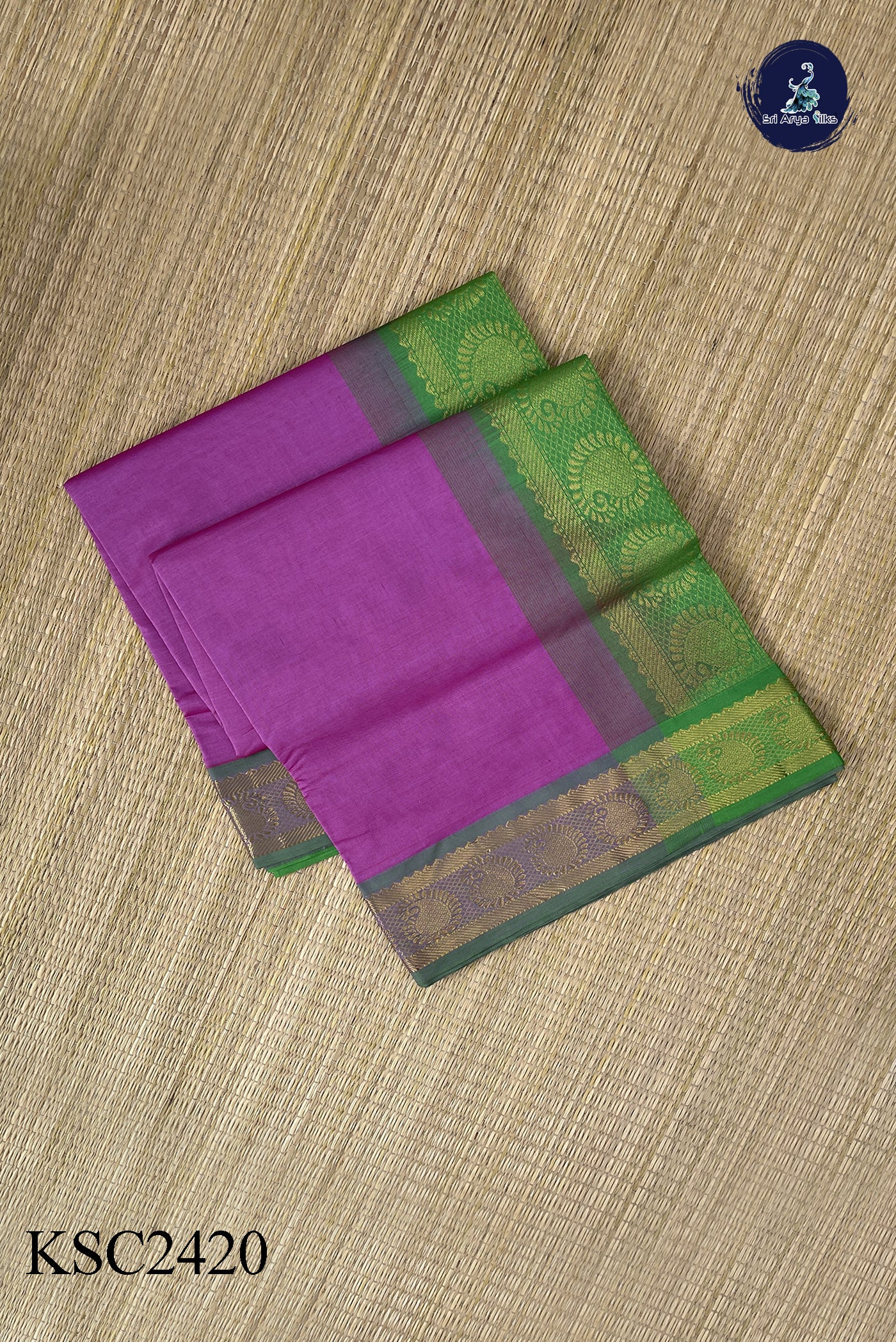 Onion Pink Semi Silk Cotton Saree With Plain Pattern