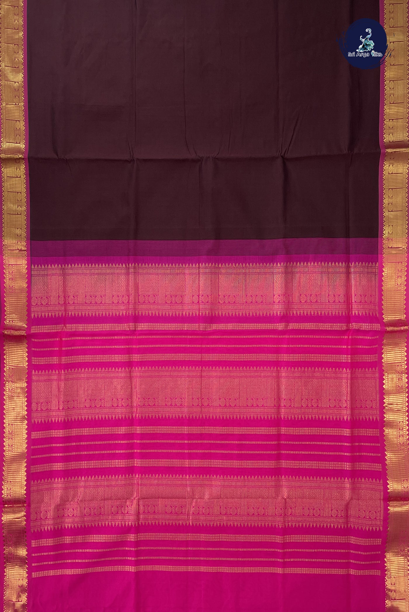 Brown Semi Silk Cotton Saree With Plain Pattern