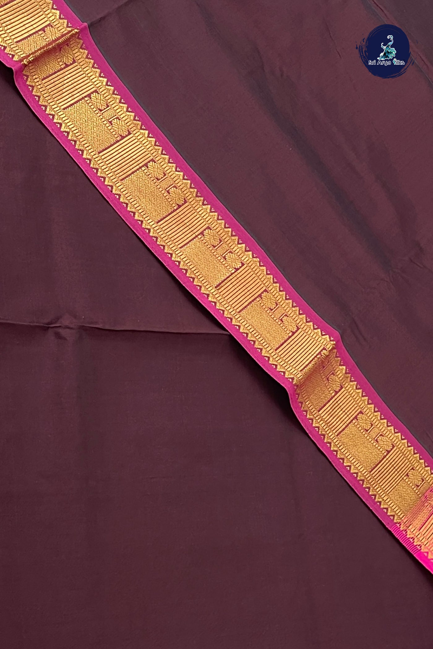 Brown Semi Silk Cotton Saree With Plain Pattern