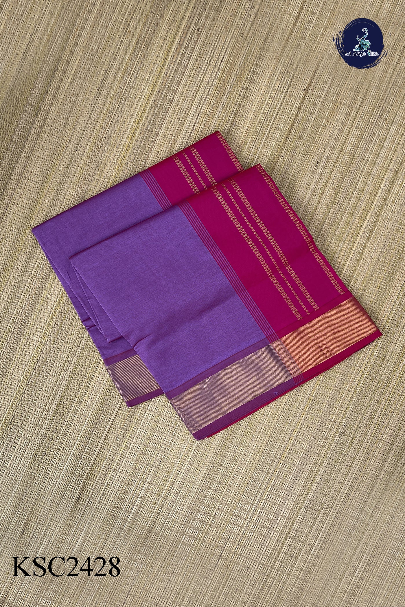 Lavender Semi Silk Cotton Saree With Plain Pattern