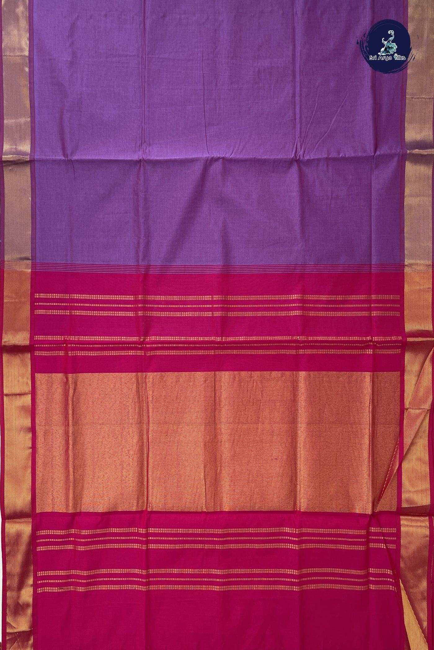 Lavender Semi Silk Cotton Saree With Plain Pattern