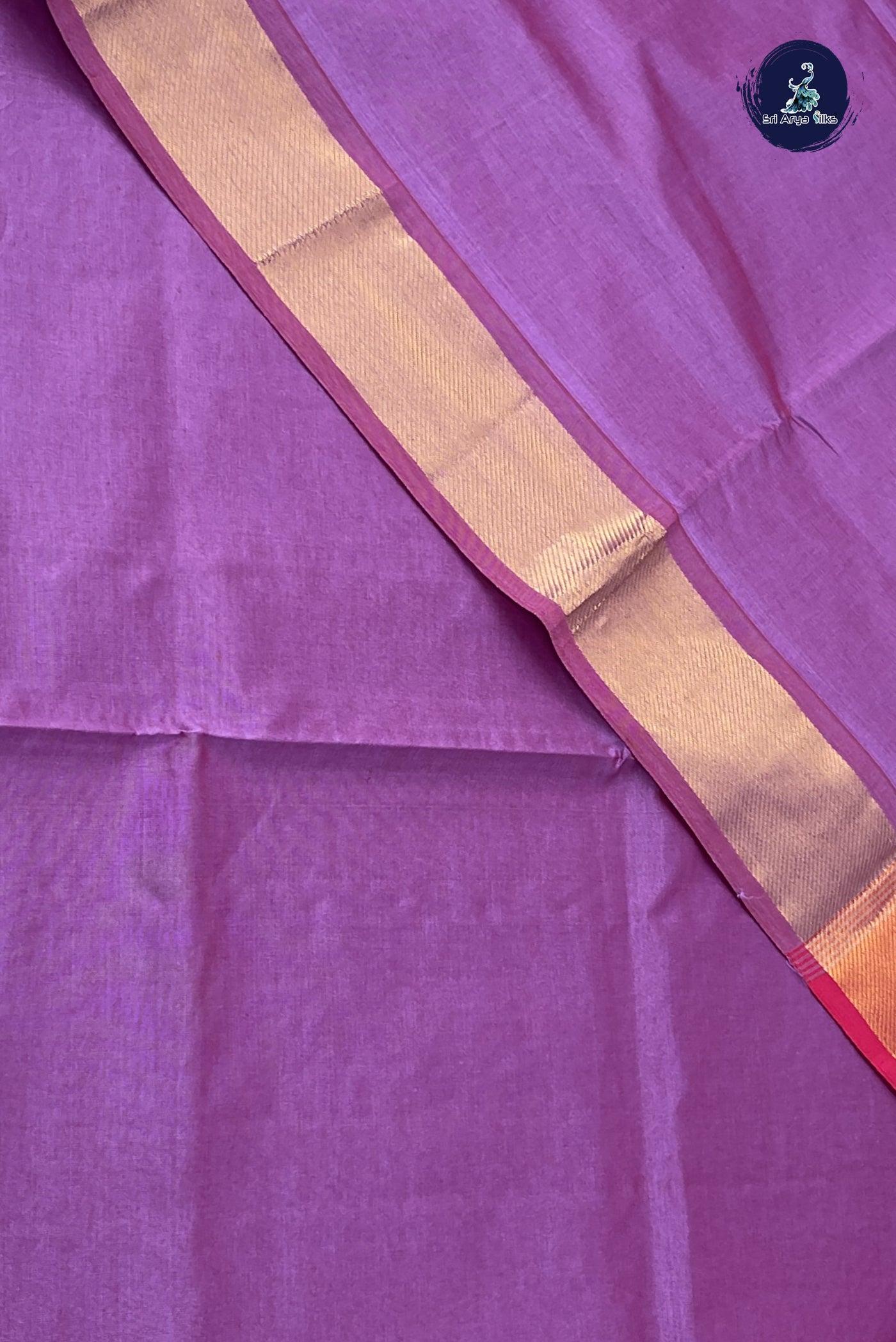 Lavender Semi Silk Cotton Saree With Plain Pattern