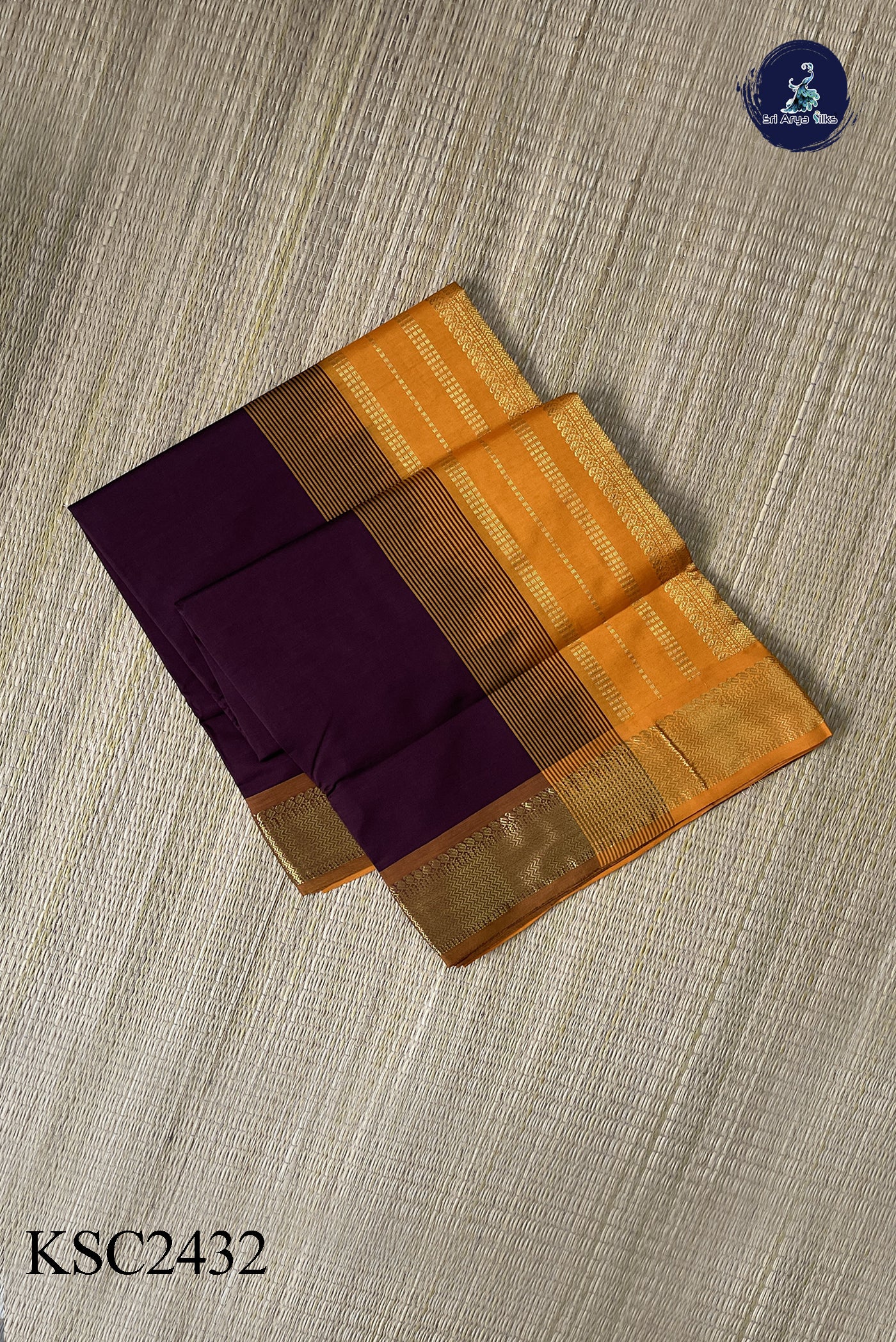 Brown Semi Silk Cotton Saree With Plain Pattern