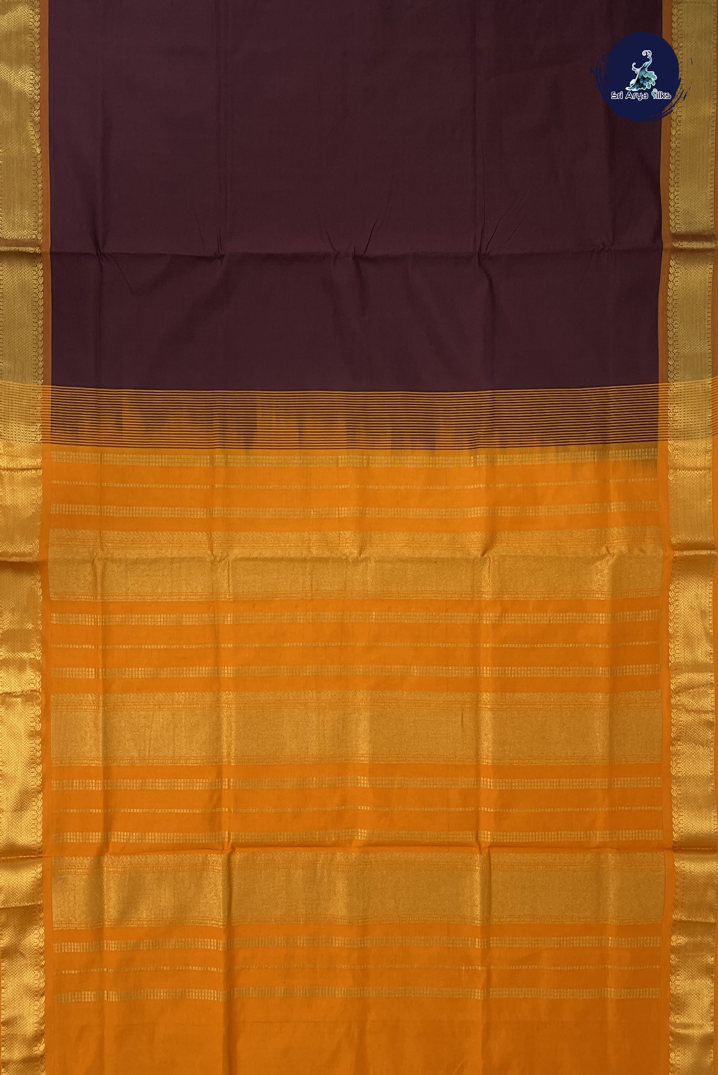 Brown Semi Silk Cotton Saree With Plain Pattern