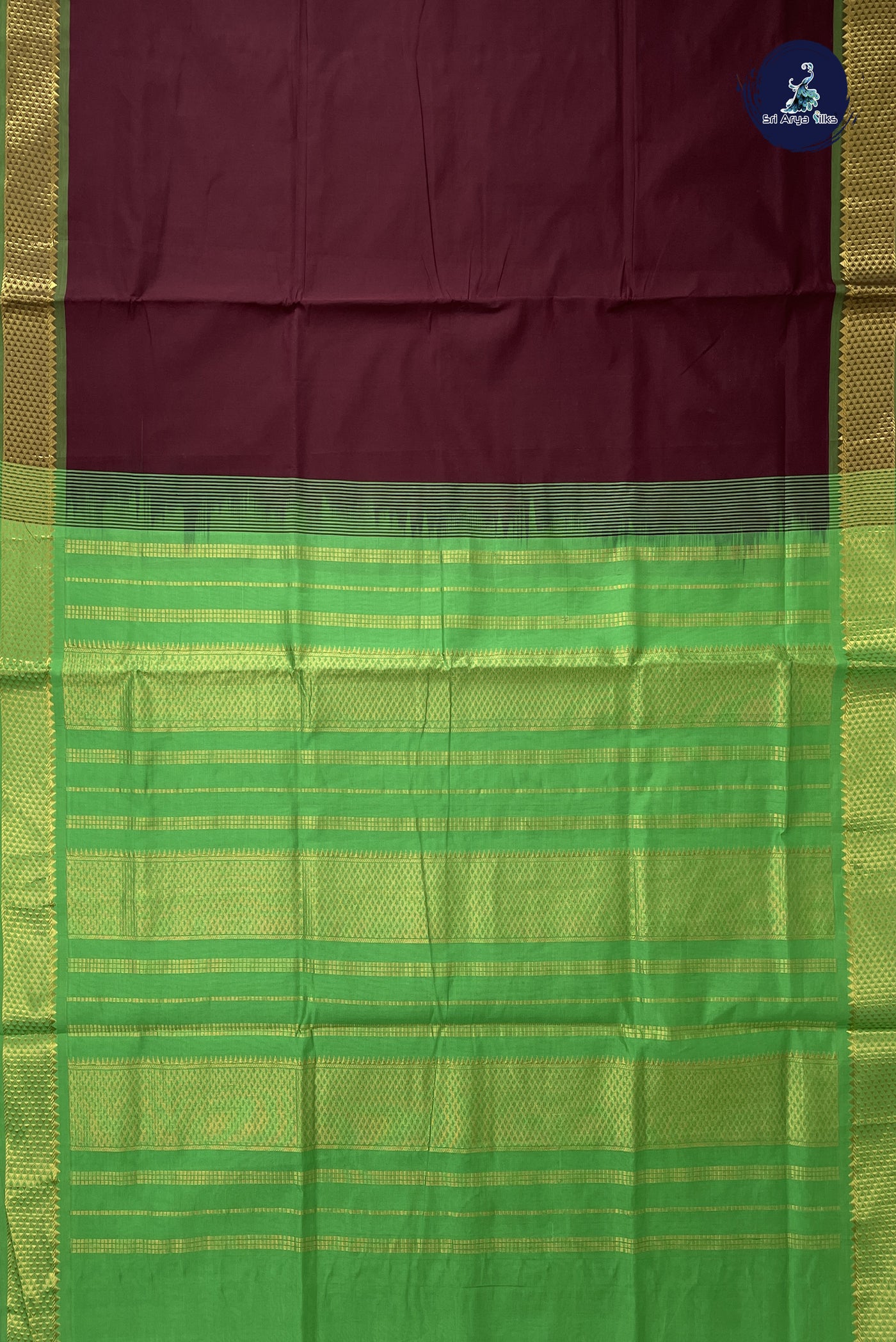 Brown Semi Silk Cotton Saree With Plain Pattern