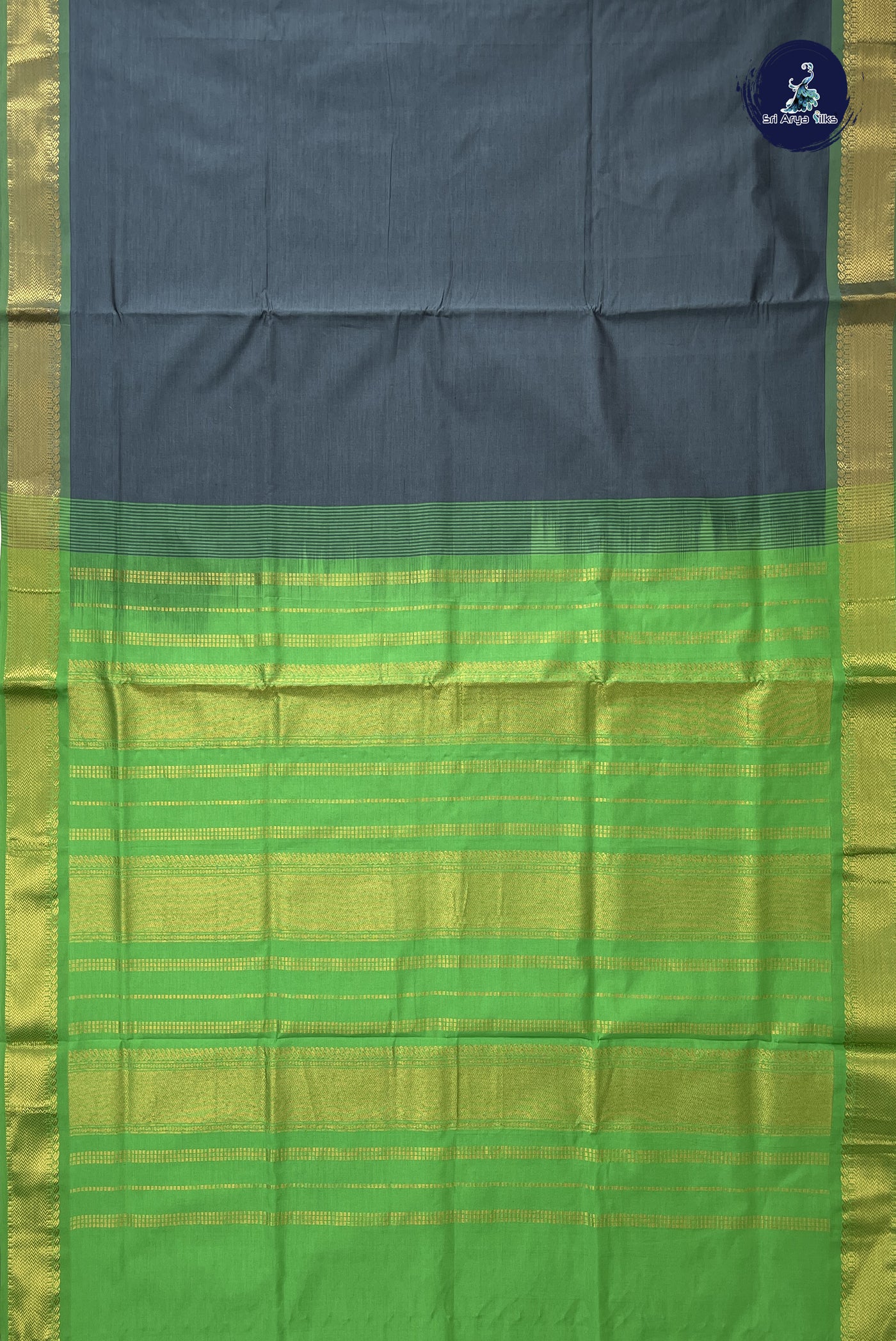 Grey Semi Silk Cotton Saree With Plain Pattern