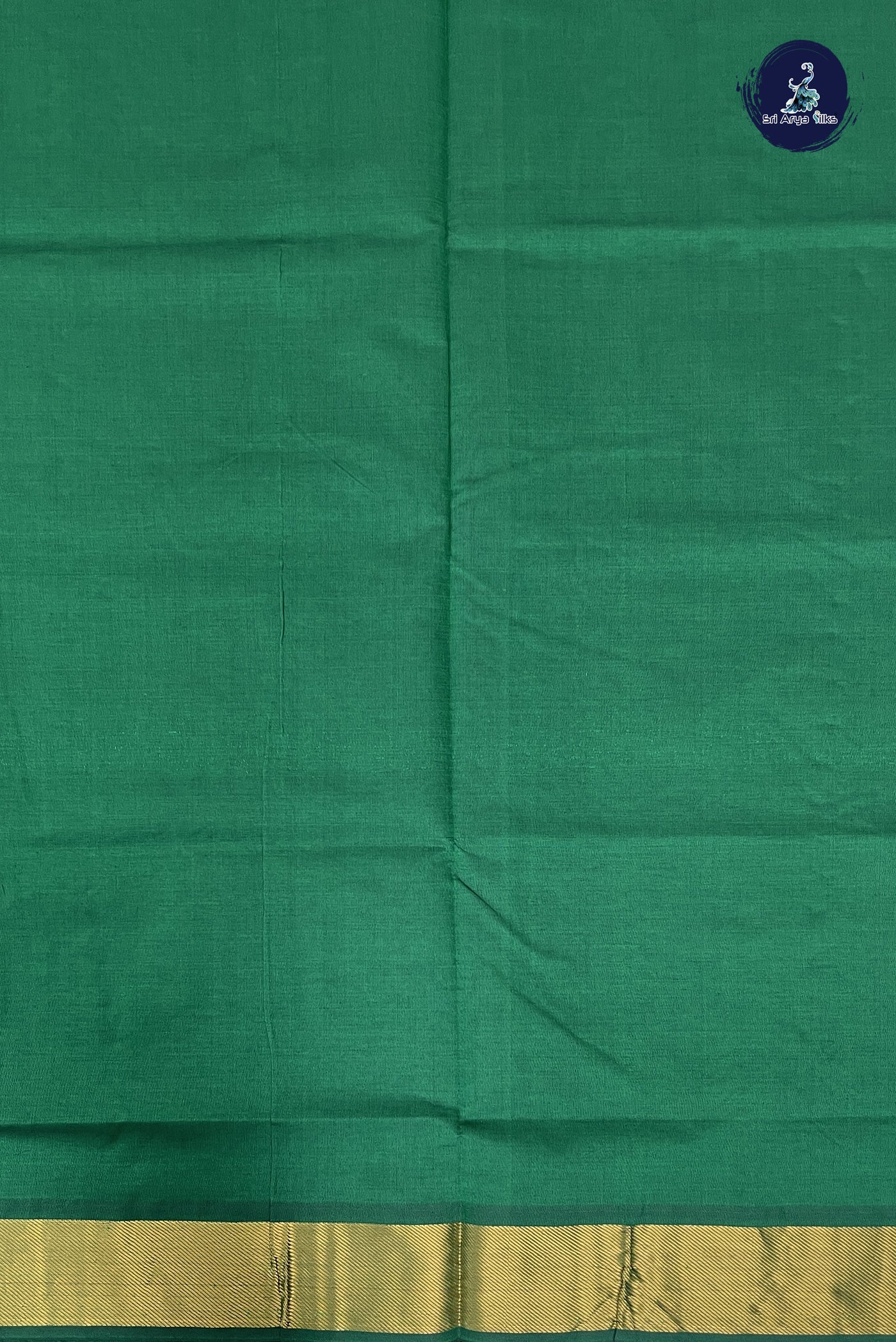 Dark Green Semi Silk Cotton Saree With Plain Pattern