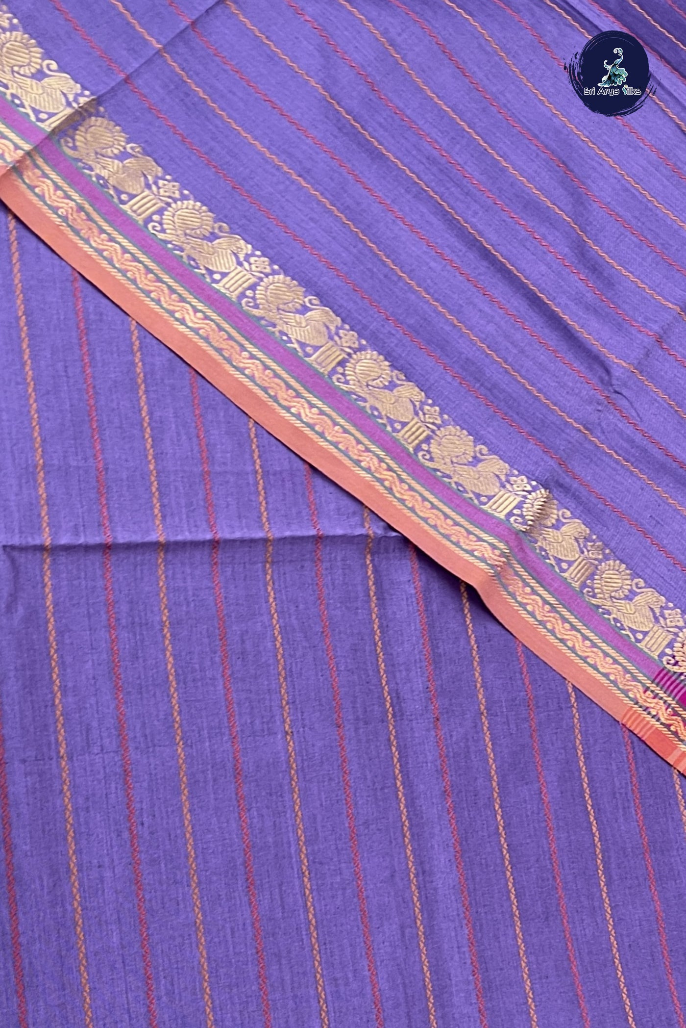 Lavender Semi Silk Cotton Saree With Veldhari Stripes Pattern