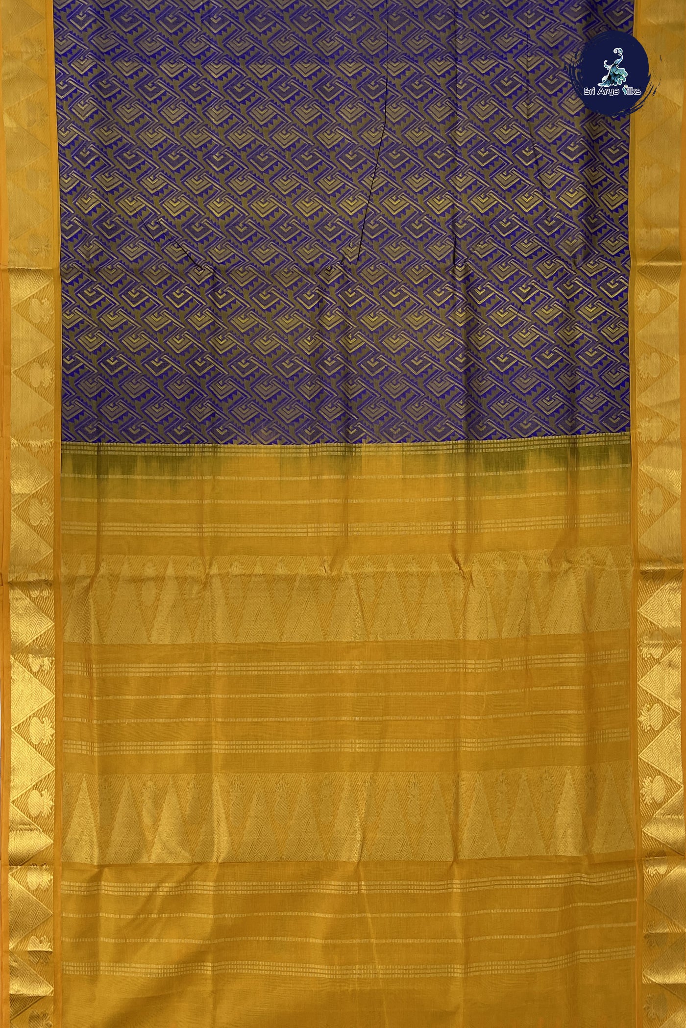 Violet Korvai Silk Cotton Saree With Embossed Pattern