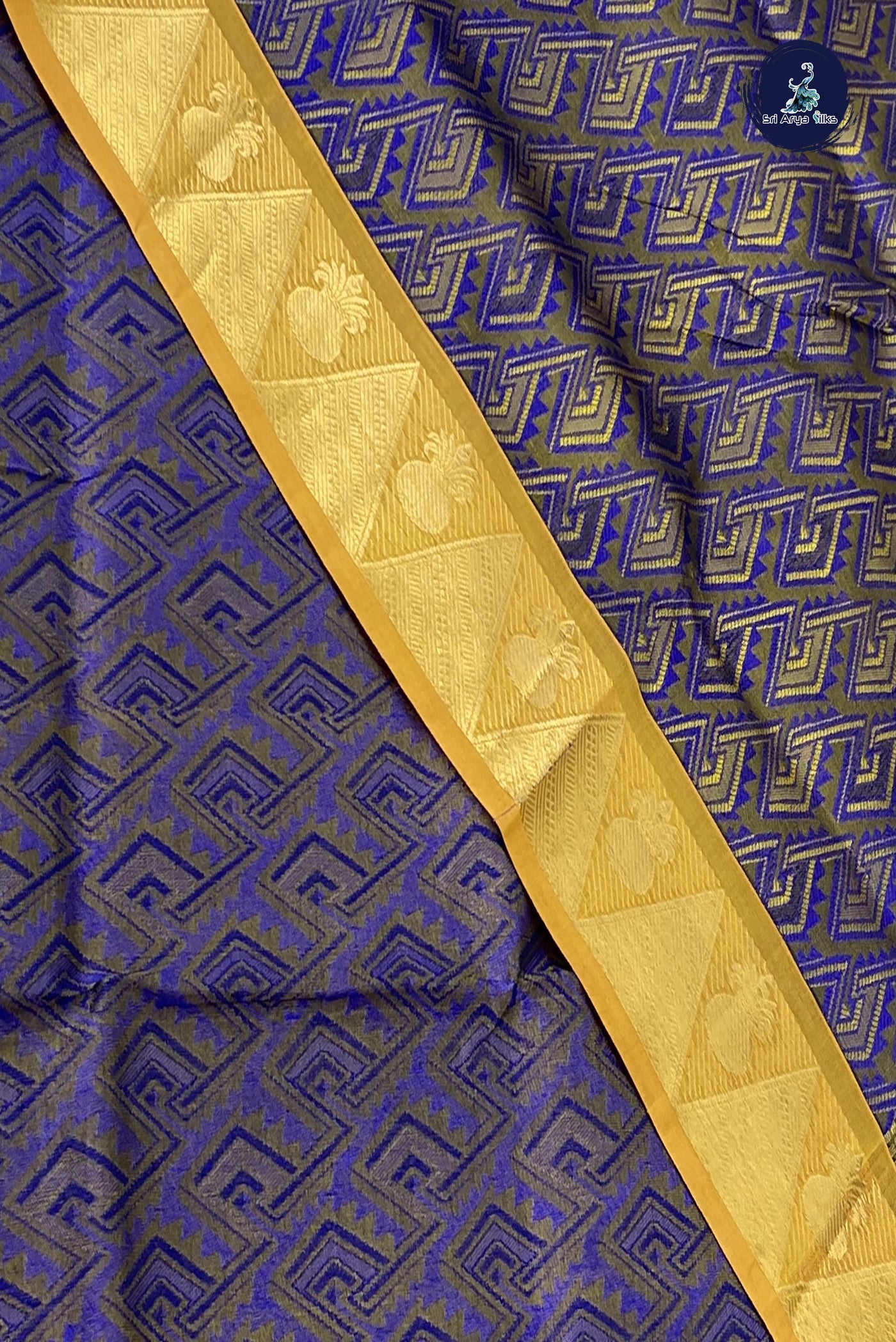 Violet Korvai Silk Cotton Saree With Embossed Pattern