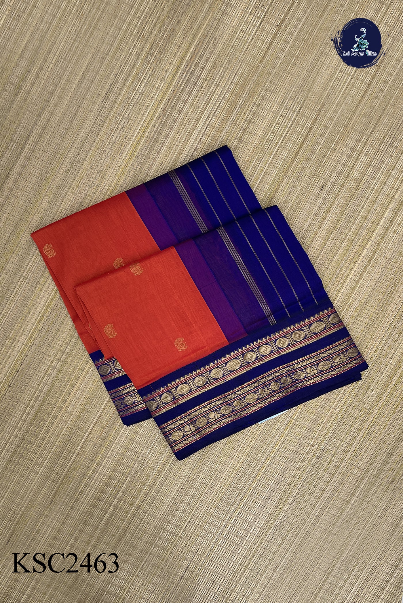 Orange Korvai Silk Cotton Saree With Zari Buttas Pattern